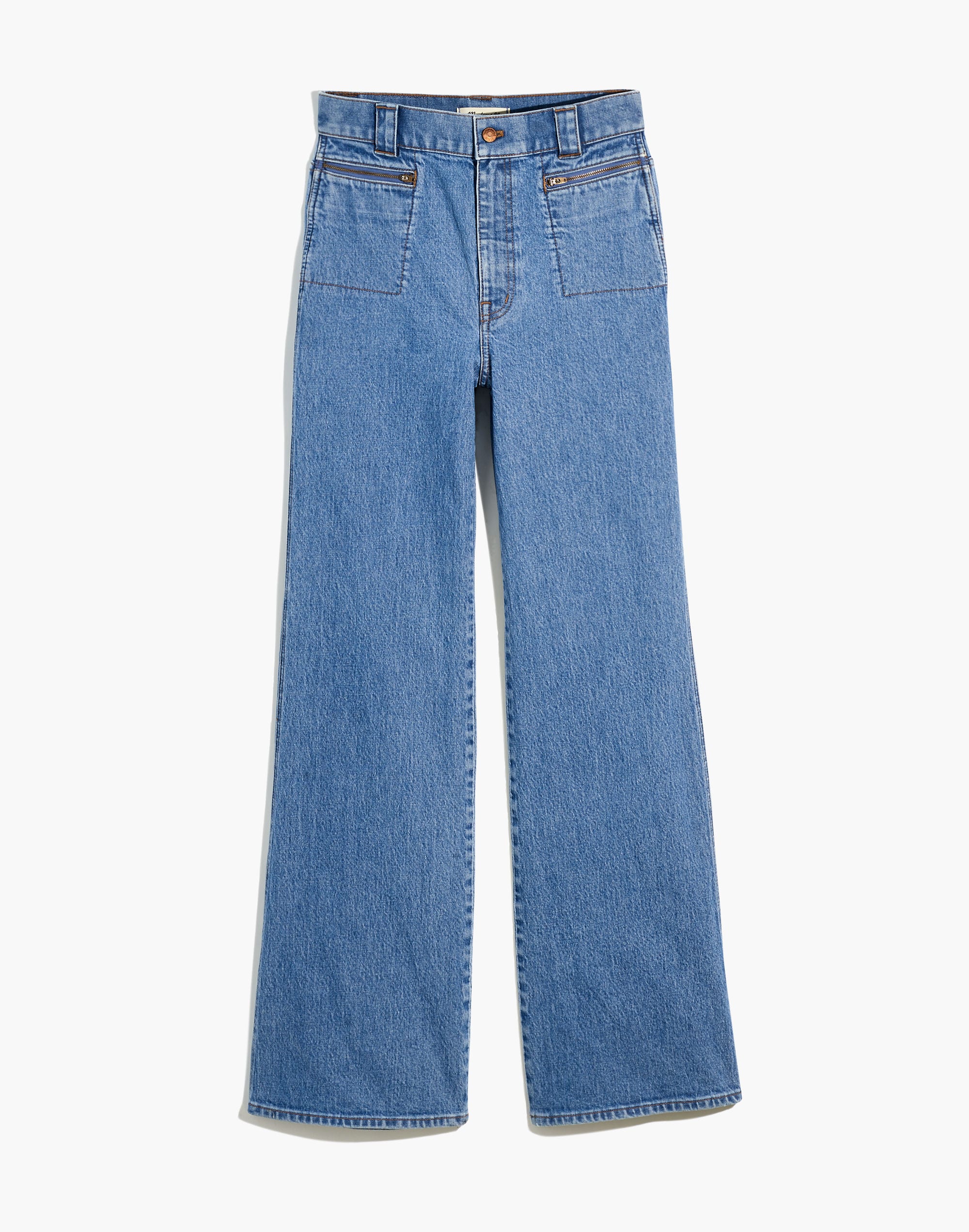 11" High-Rise Flare Jeans in Easley Wash: Zip-Pocket Edition