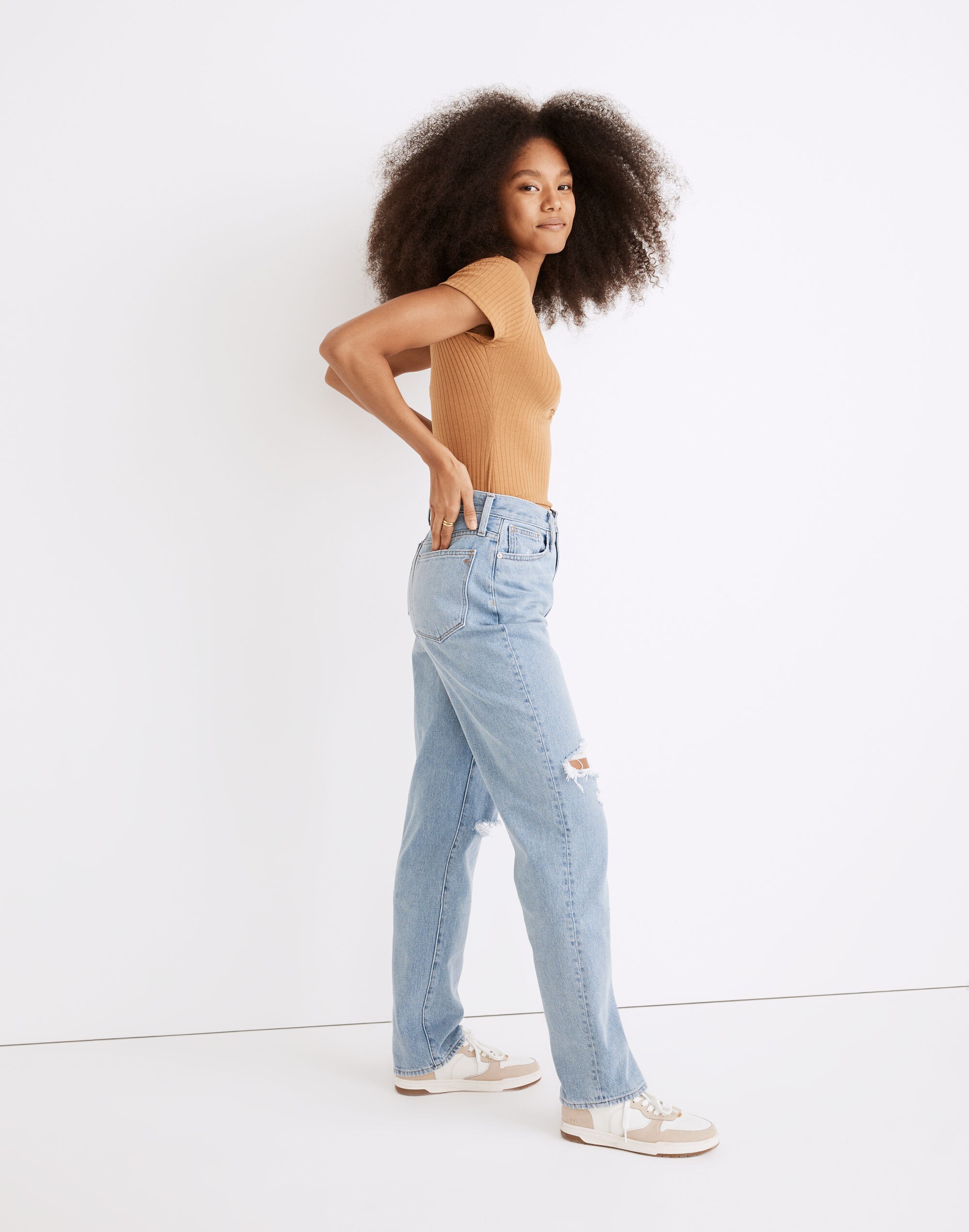 Petite Baggy Straight Jeans in Earlhurst Wash: Ripped Edition