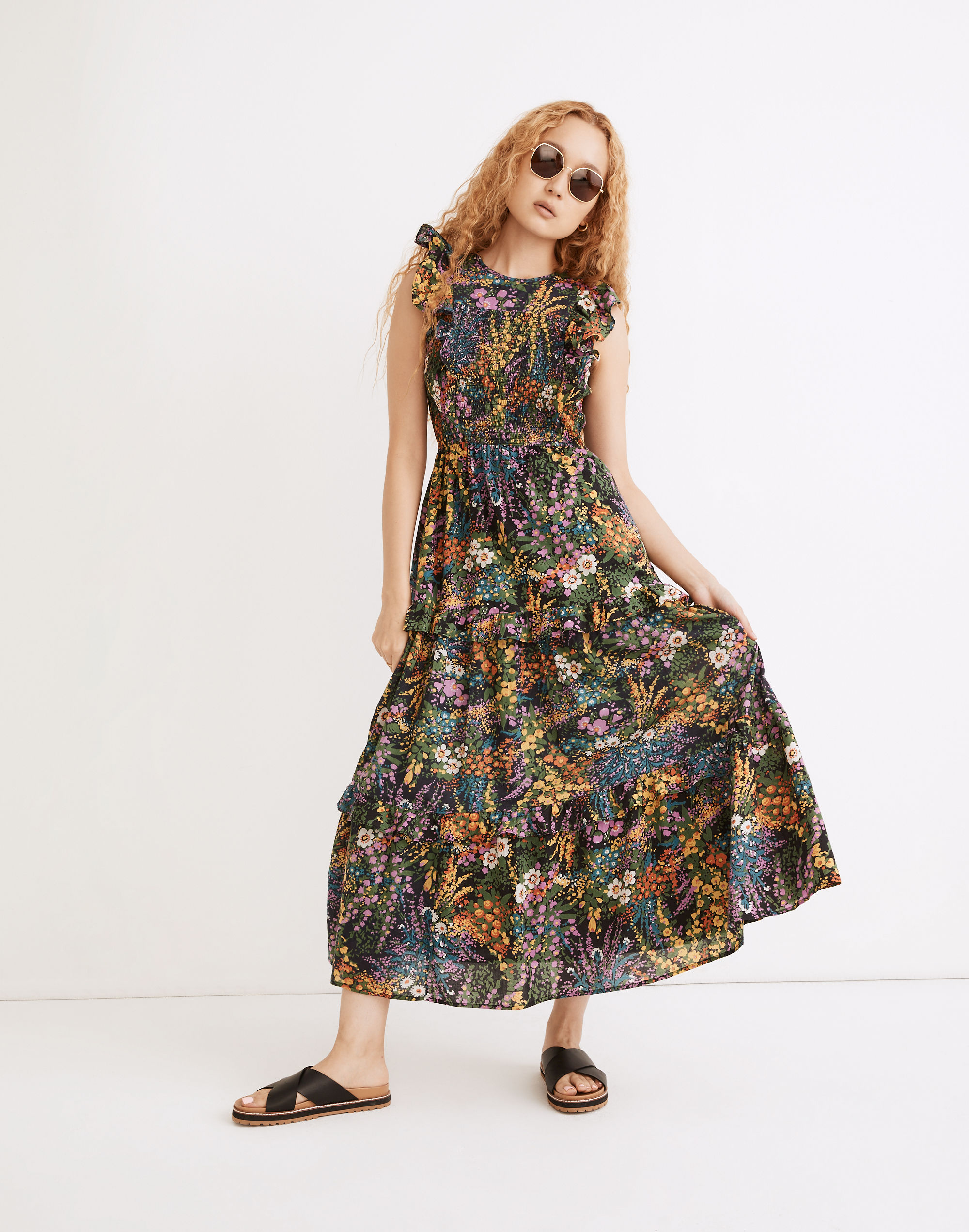 banjanan iris smocked midi dress