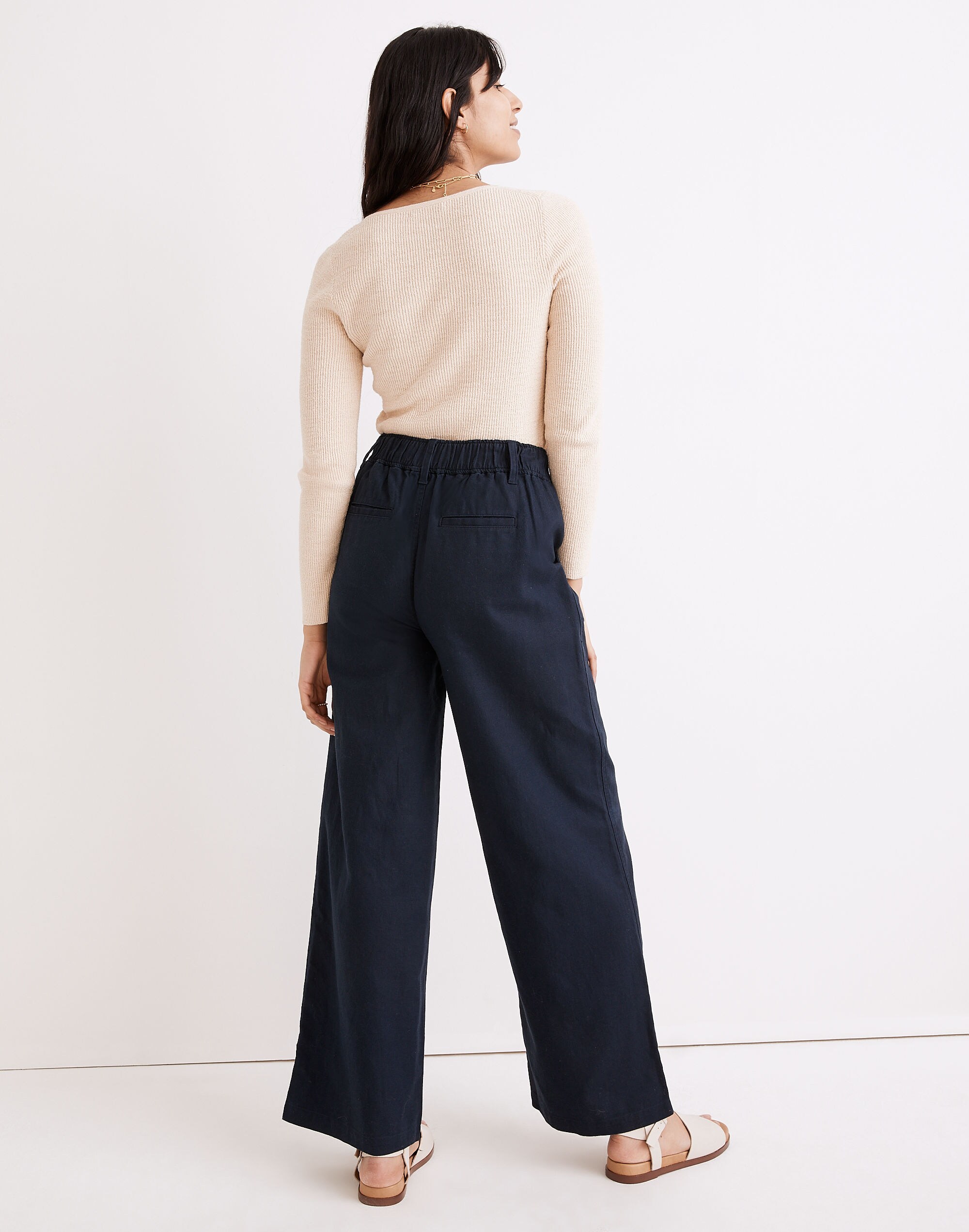 Cotton-Linen Pleated Wide-Leg Pants