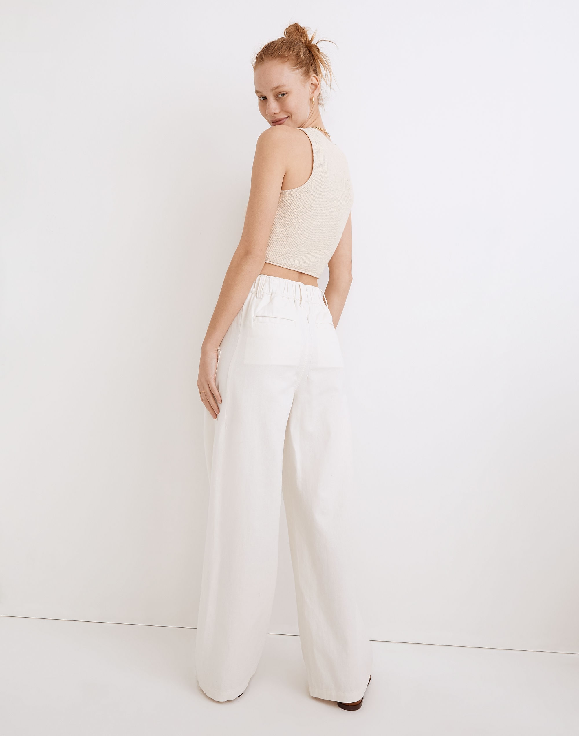 Cotton-Linen Pleated Wide-Leg Pants