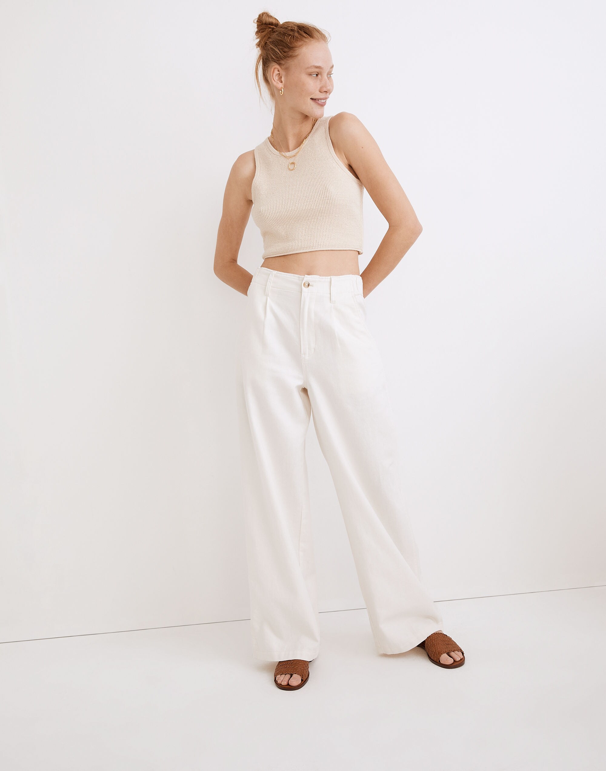 Cotton-Linen Pleated Wide-Leg Pants