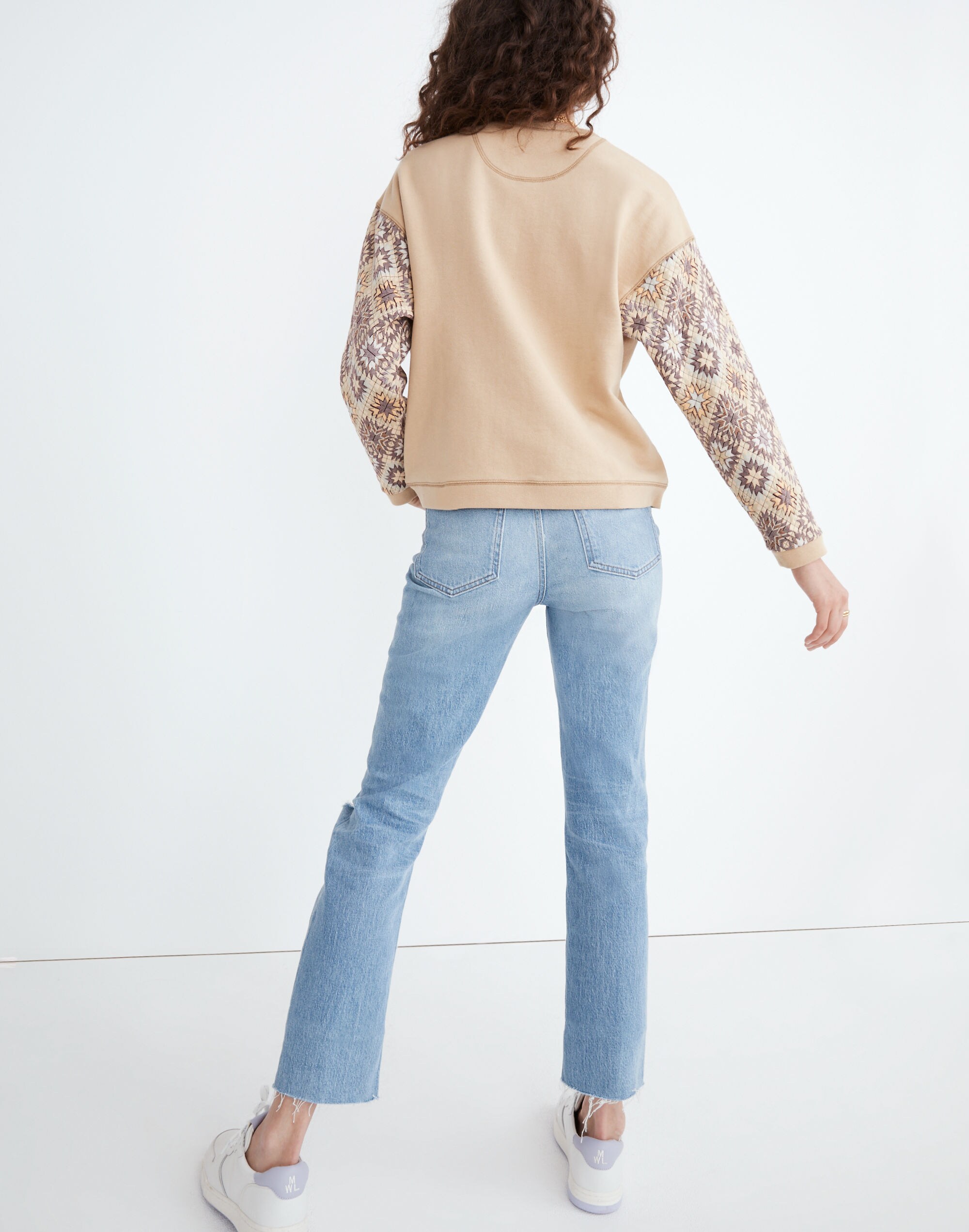 Quilted-Sleeve (Re)sourced Cotton Swing Sweatshirt
