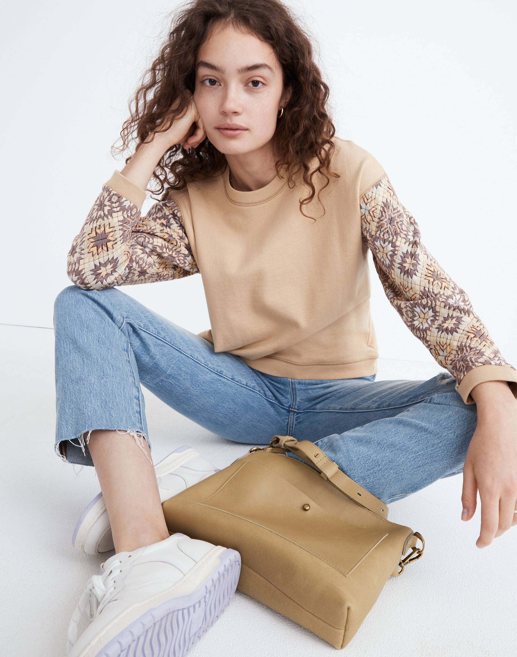 Quilted-Sleeve (Re)sourced Cotton Swing Sweatshirt