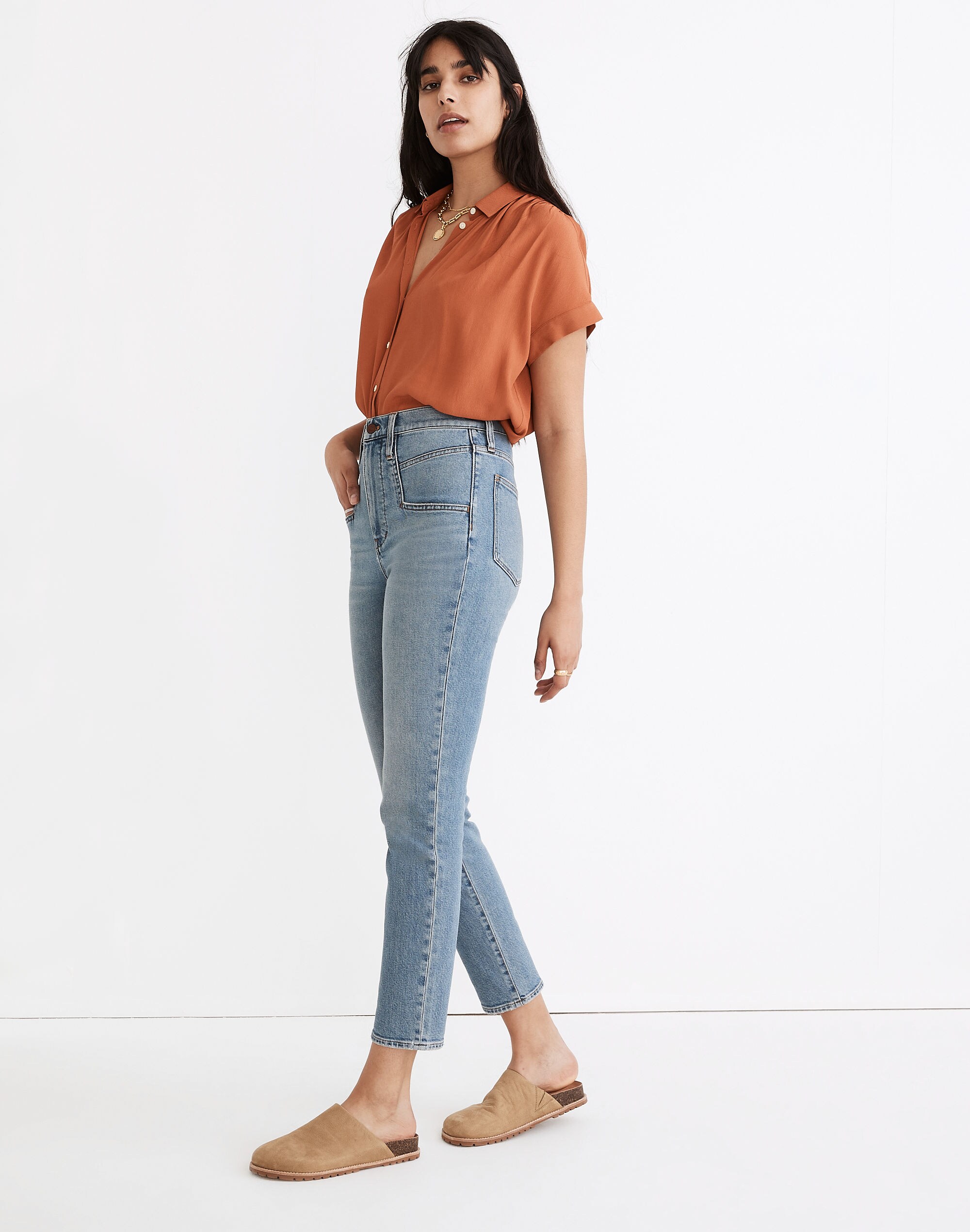 The Momjean in Florian Wash: TENCEL&trade; Denim Yoke-Pocket Edition