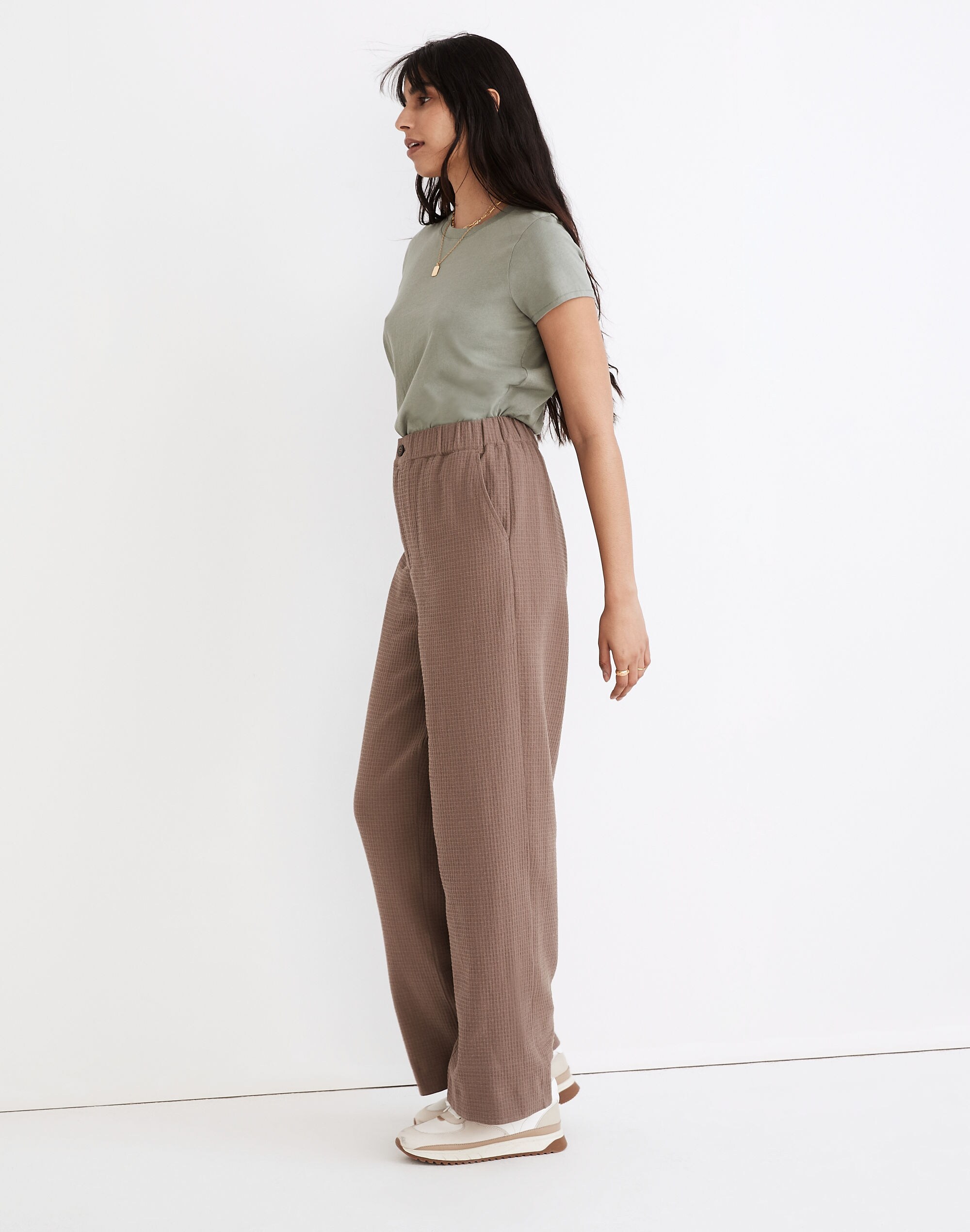 Waffle Pull-On High-Rise Straight Pants