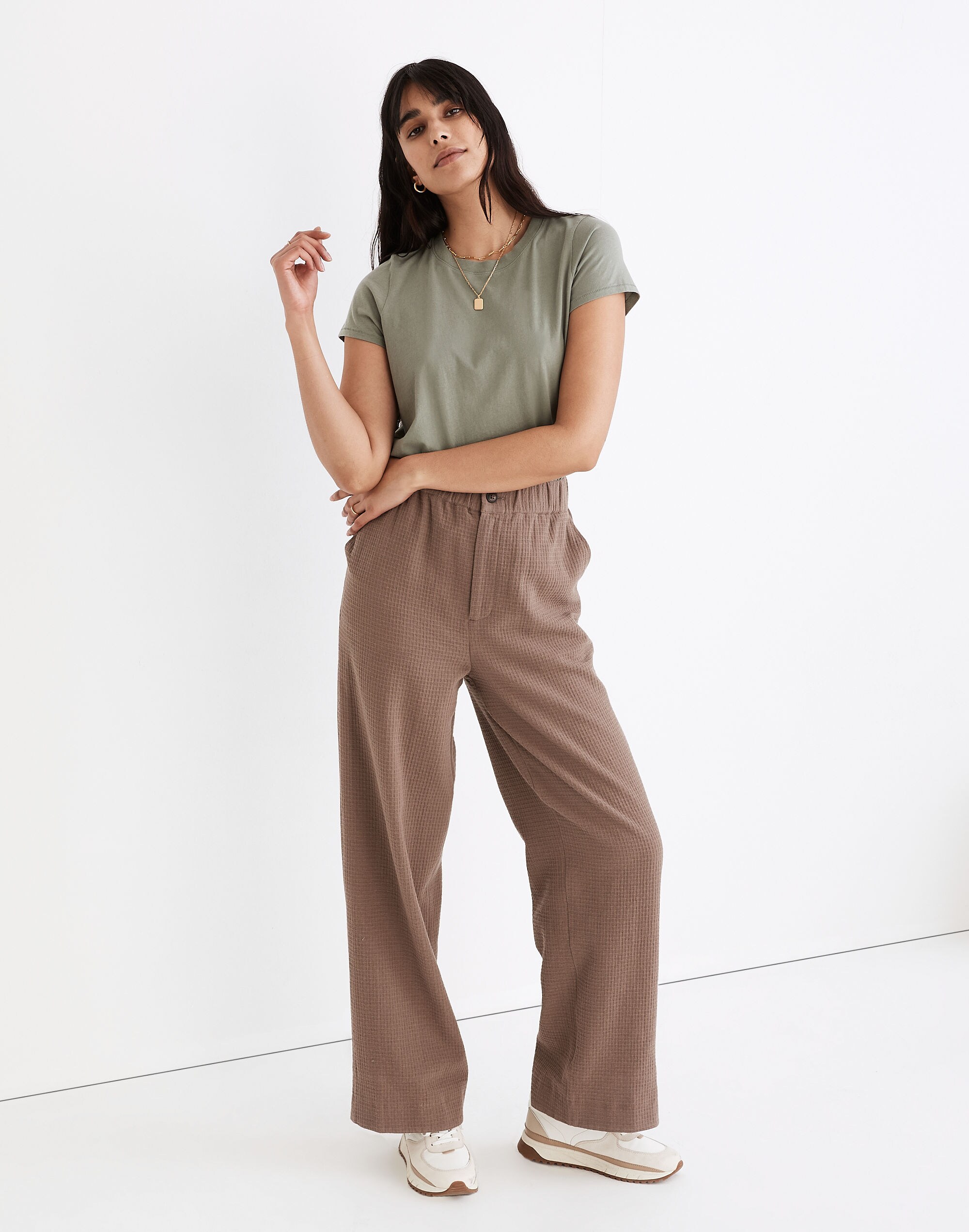 Waffle Pull-On High-Rise Straight Pants