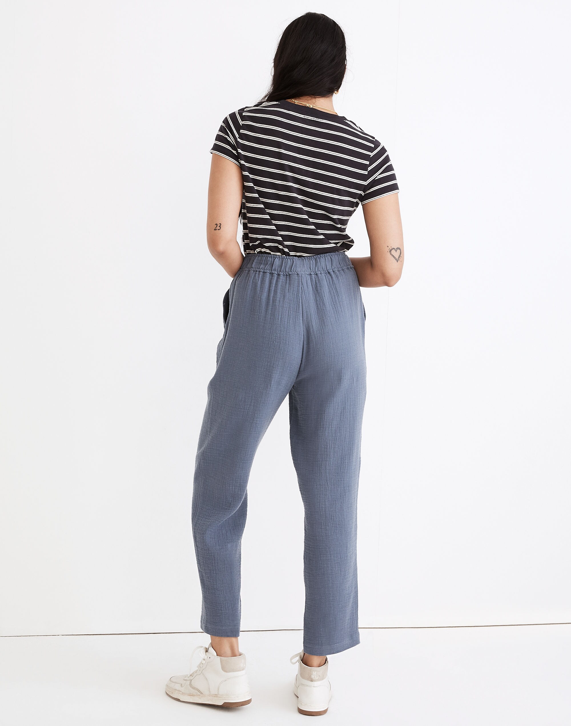 Cotton-Linen Pull-On High-Rise Tapered Pants: Button-Front Edition
