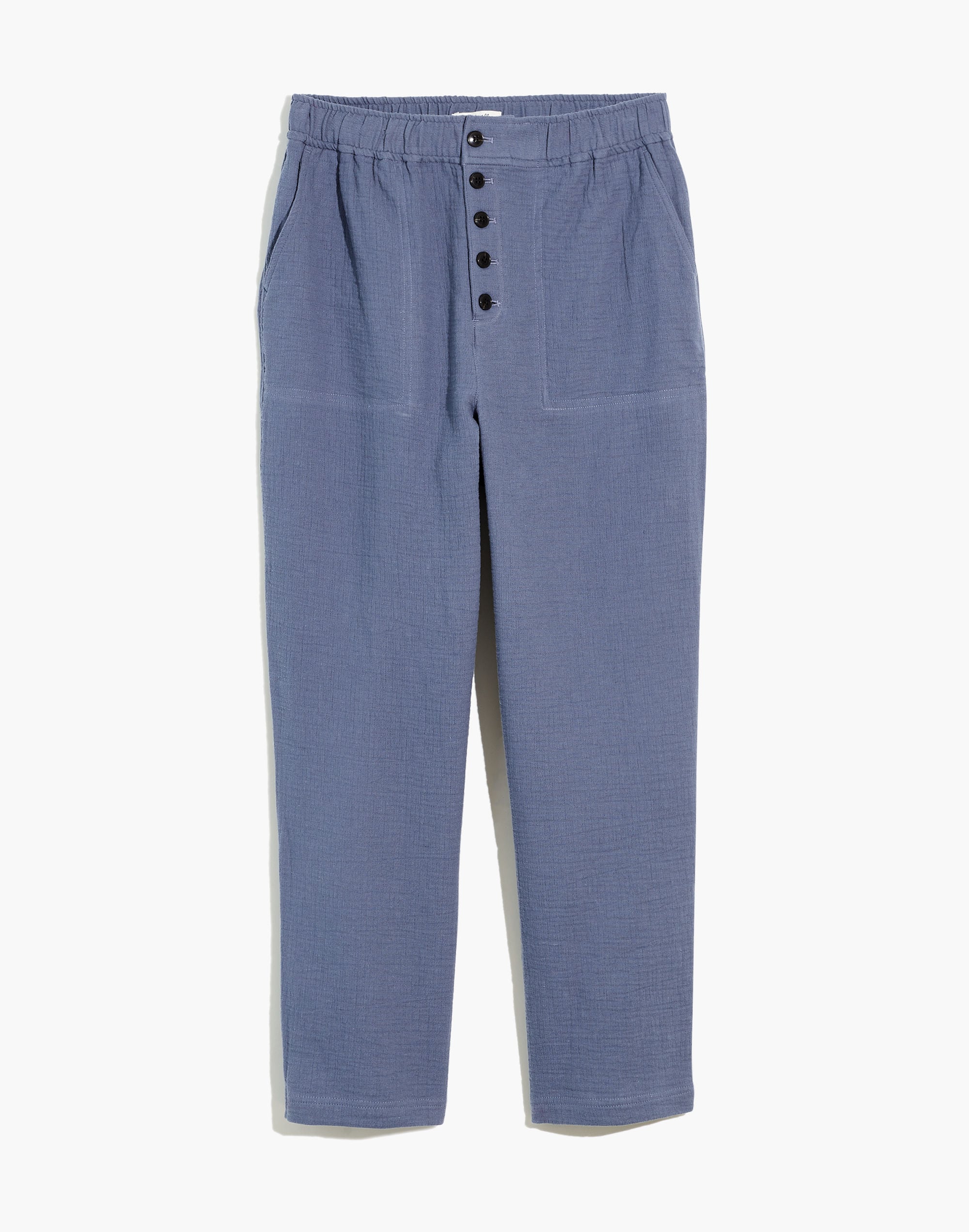 Cotton-Linen Pull-On High-Rise Tapered Pants: Button-Front Edition