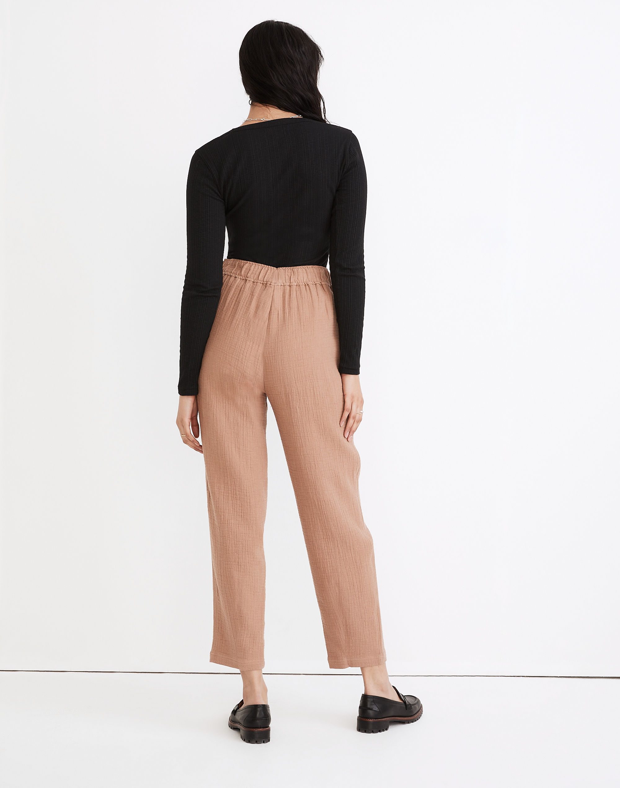 Cotton-Linen Pull-On High-Rise Tapered Pants: Button-Front Edition