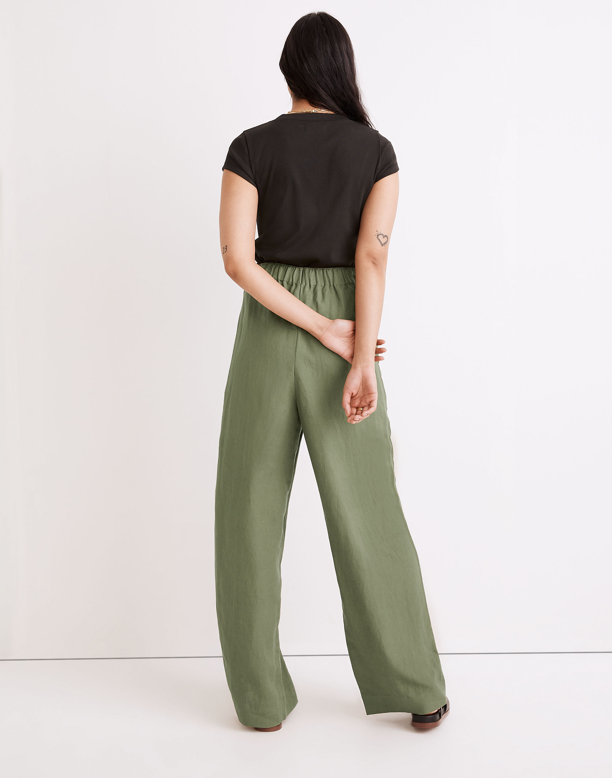 Linen-Blend Pull-On High-Rise Wide-Leg Pants