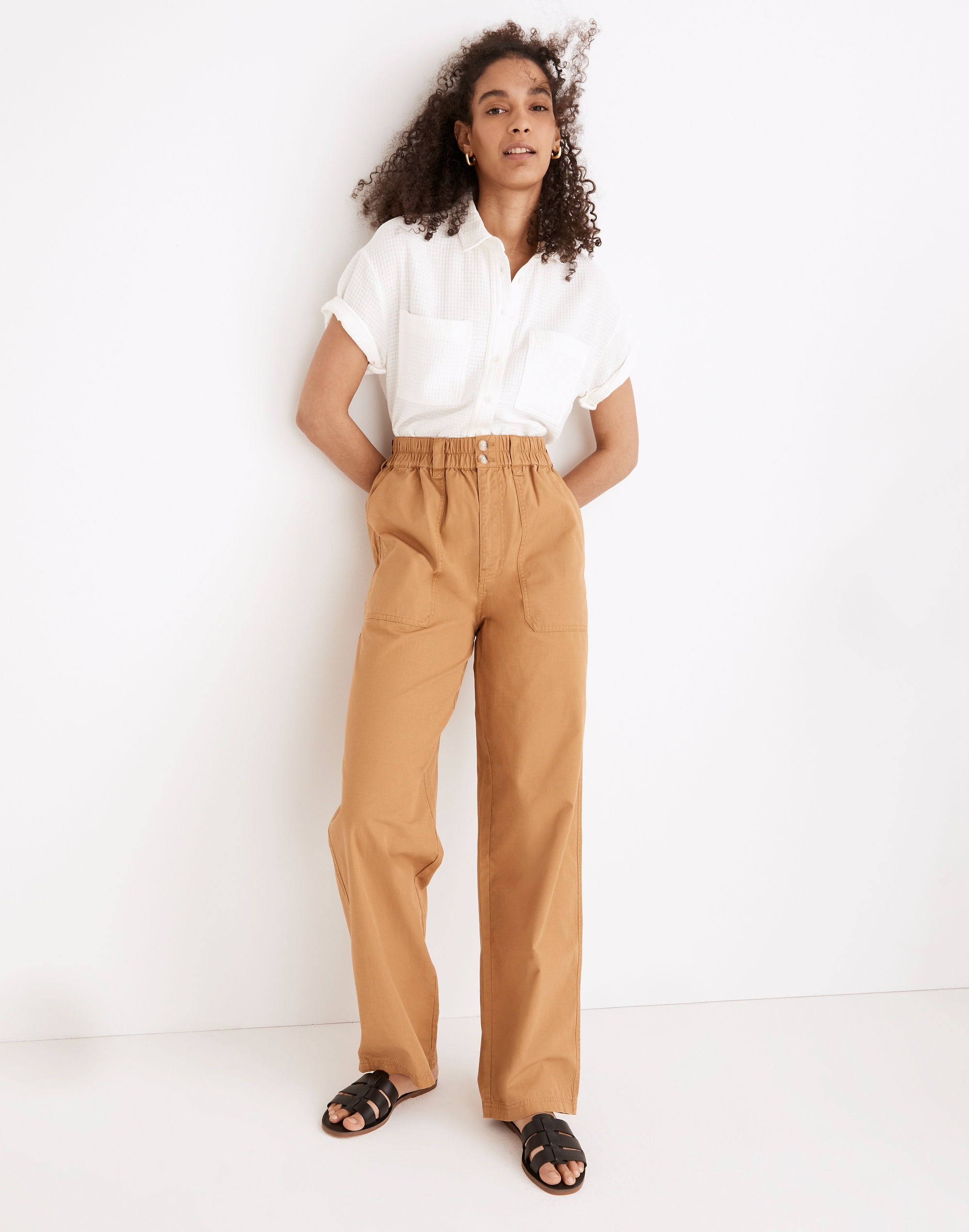 cotton ripstop pull-on straight cargo pants