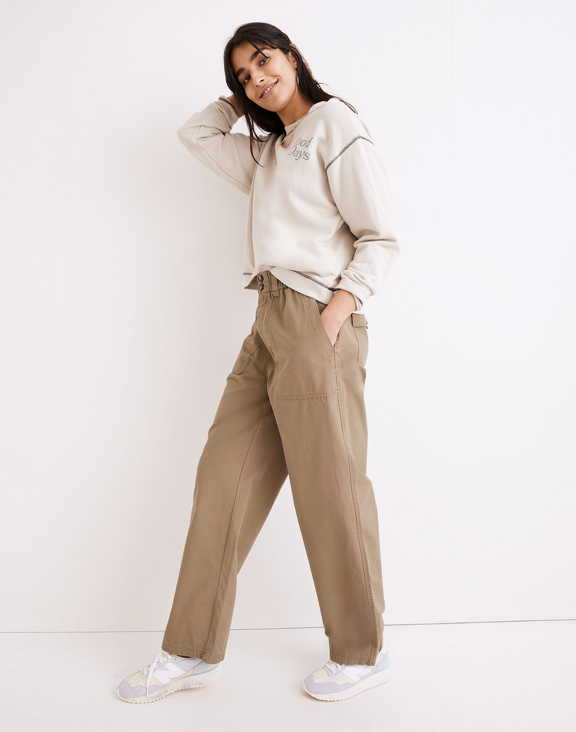 Cotton Ripstop Pull-On Straight Cargo Pants