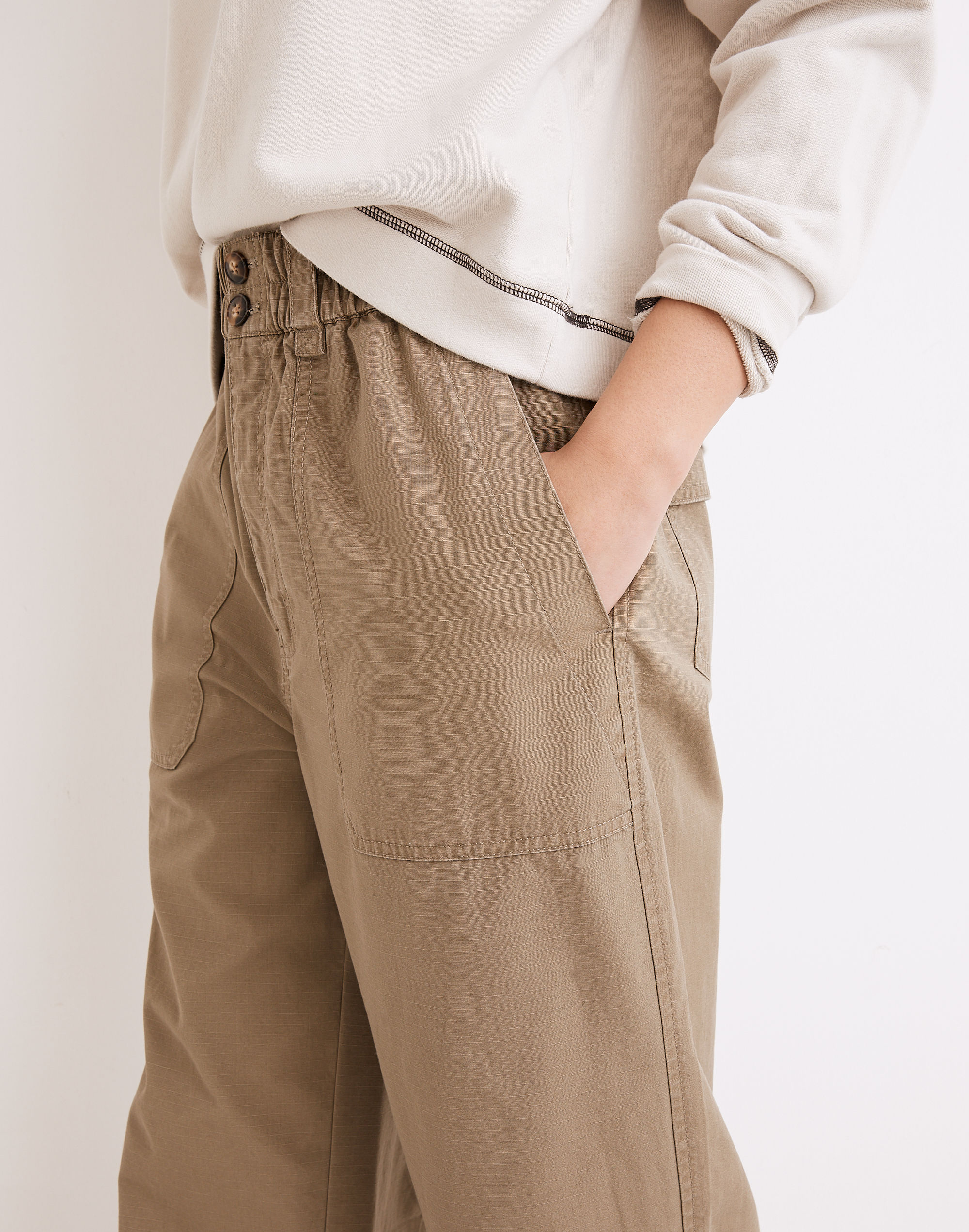 Cotton Ripstop Pull-On Straight Cargo Pants