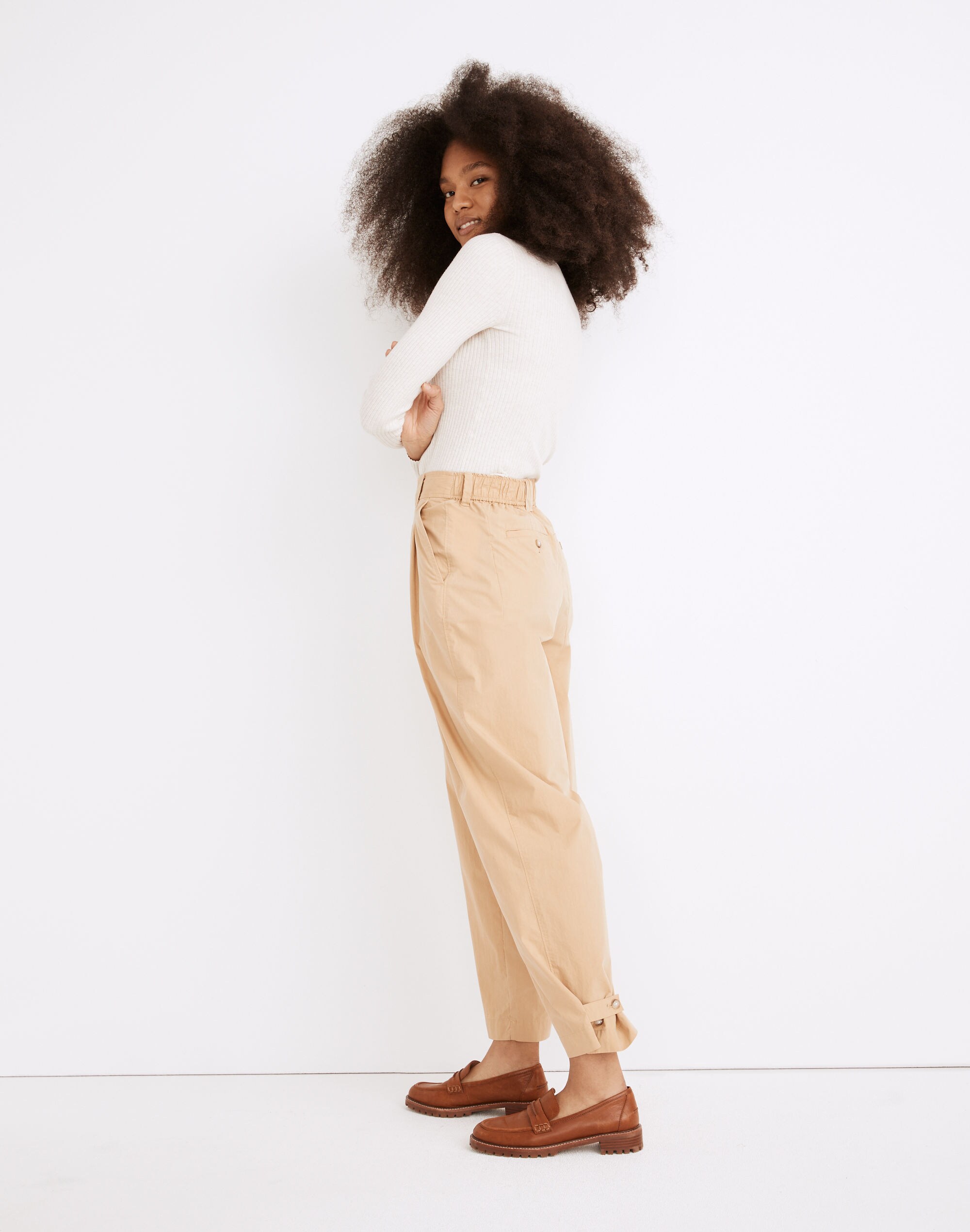 Pleated Pull-On Balloon Pants