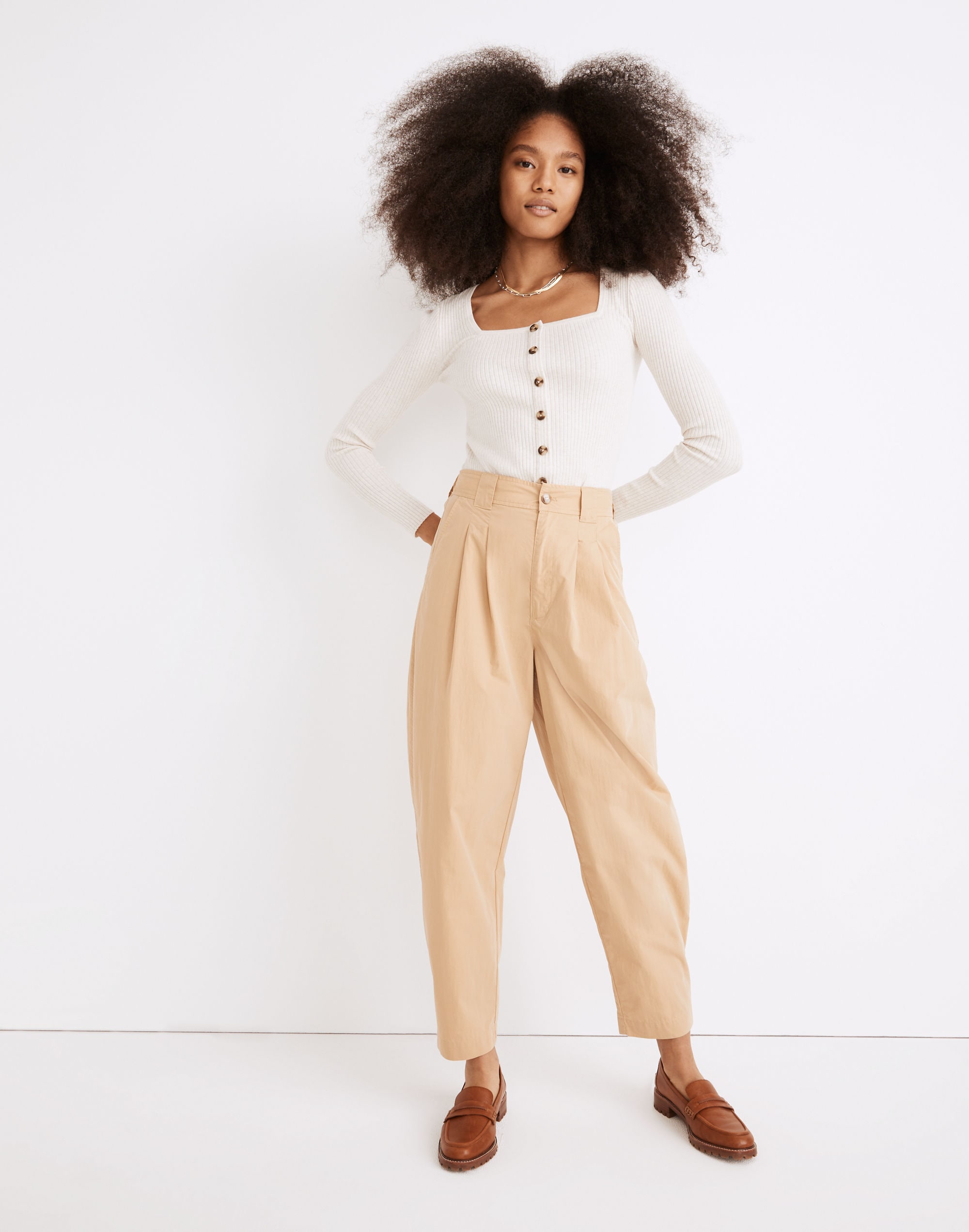 Pleated Pull-On Balloon Pants