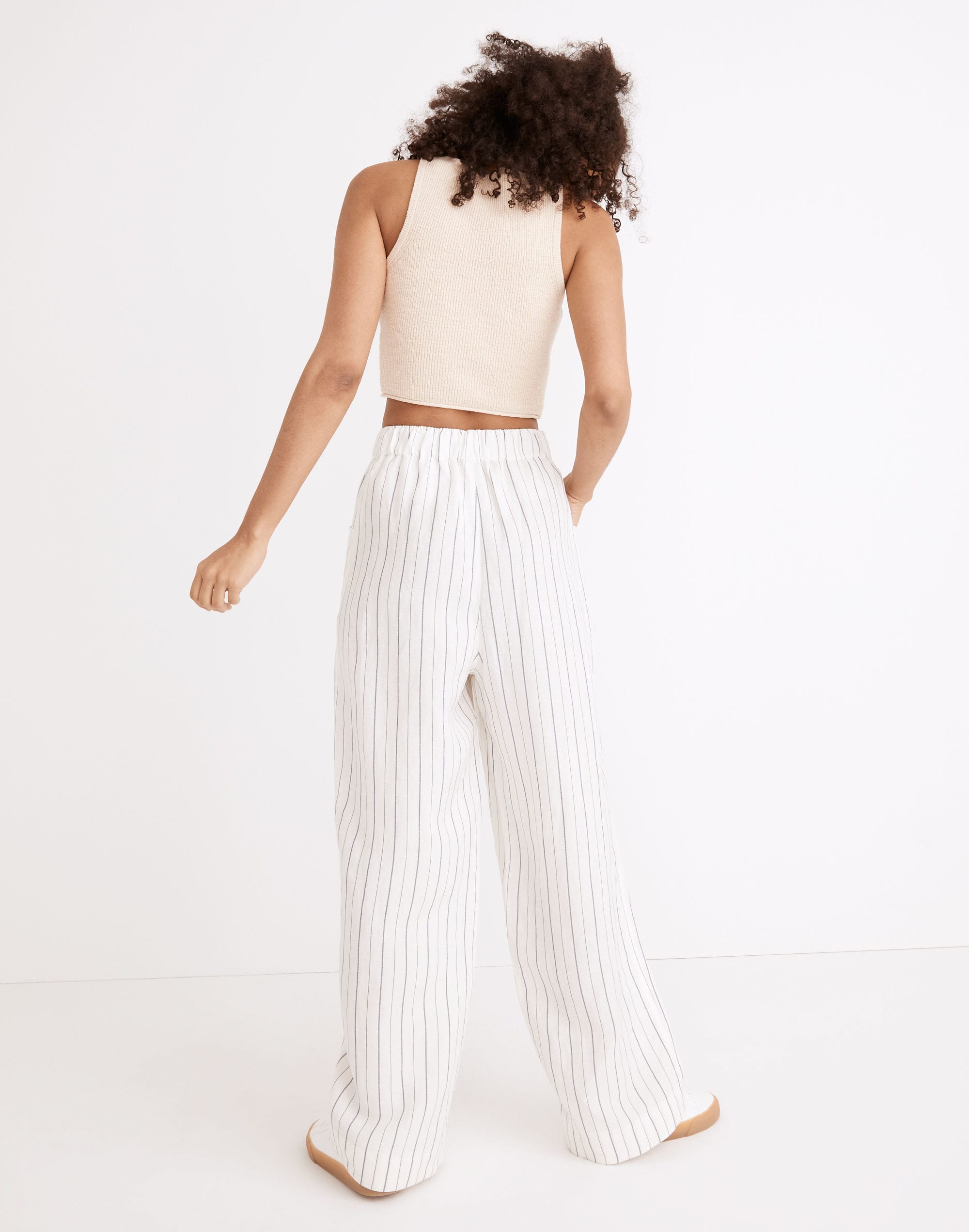 Linen-Blend Pull-On High-Rise Wide-Leg Pants in Stripe
