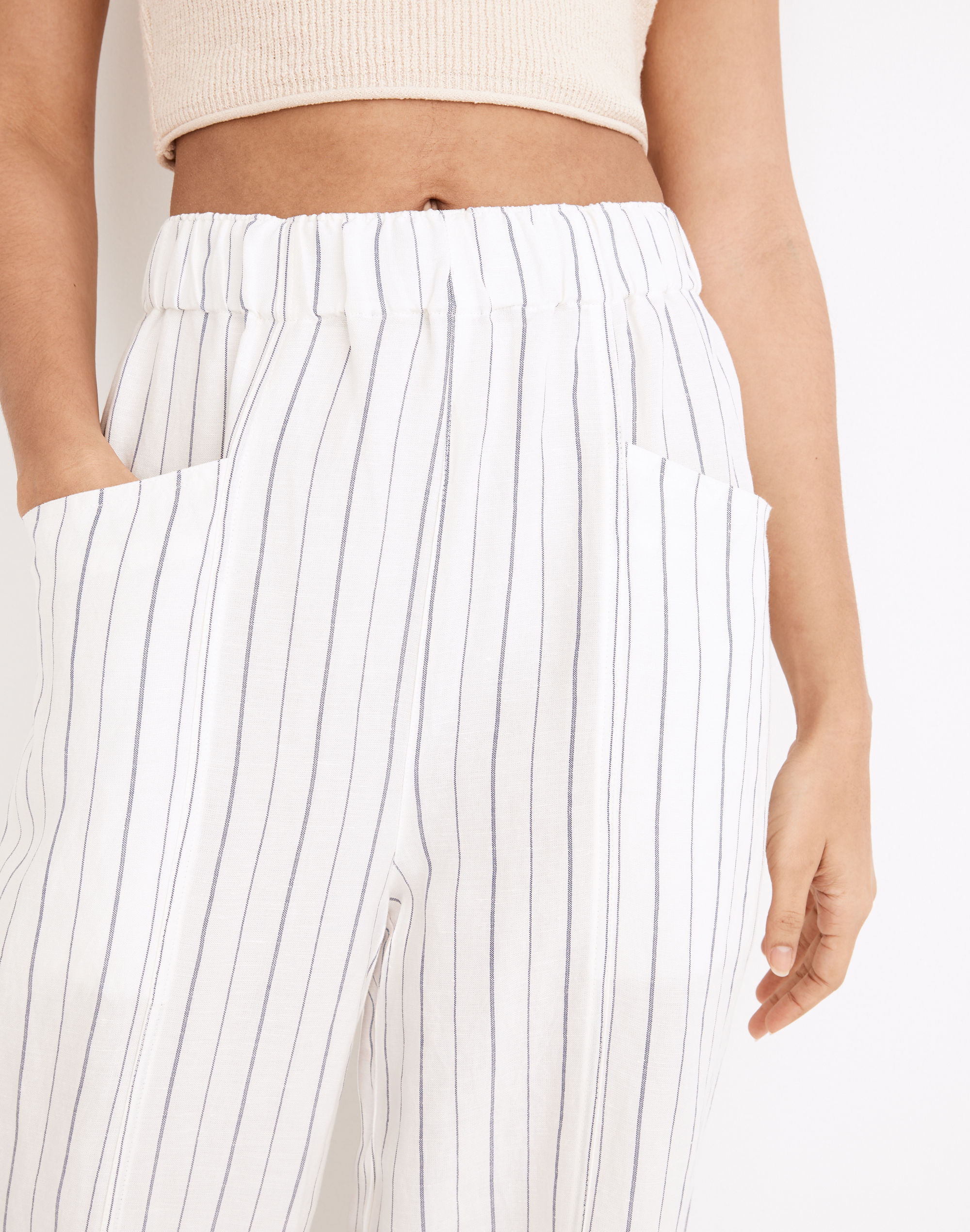 Linen-Blend Pull-On High-Rise Wide-Leg Pants in Stripe