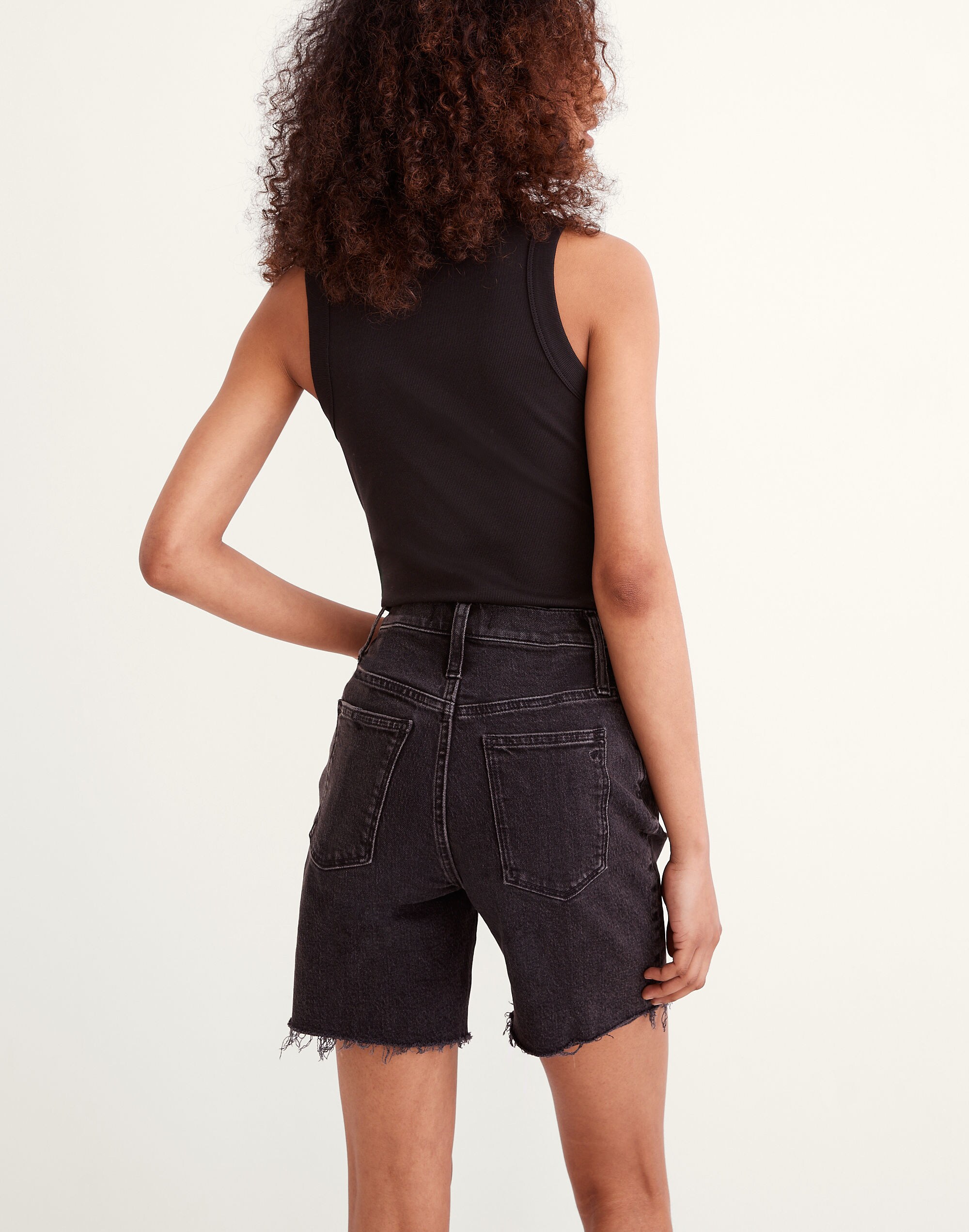 High-Rise Mid-Length Denim Shorts in Claybrook Wash