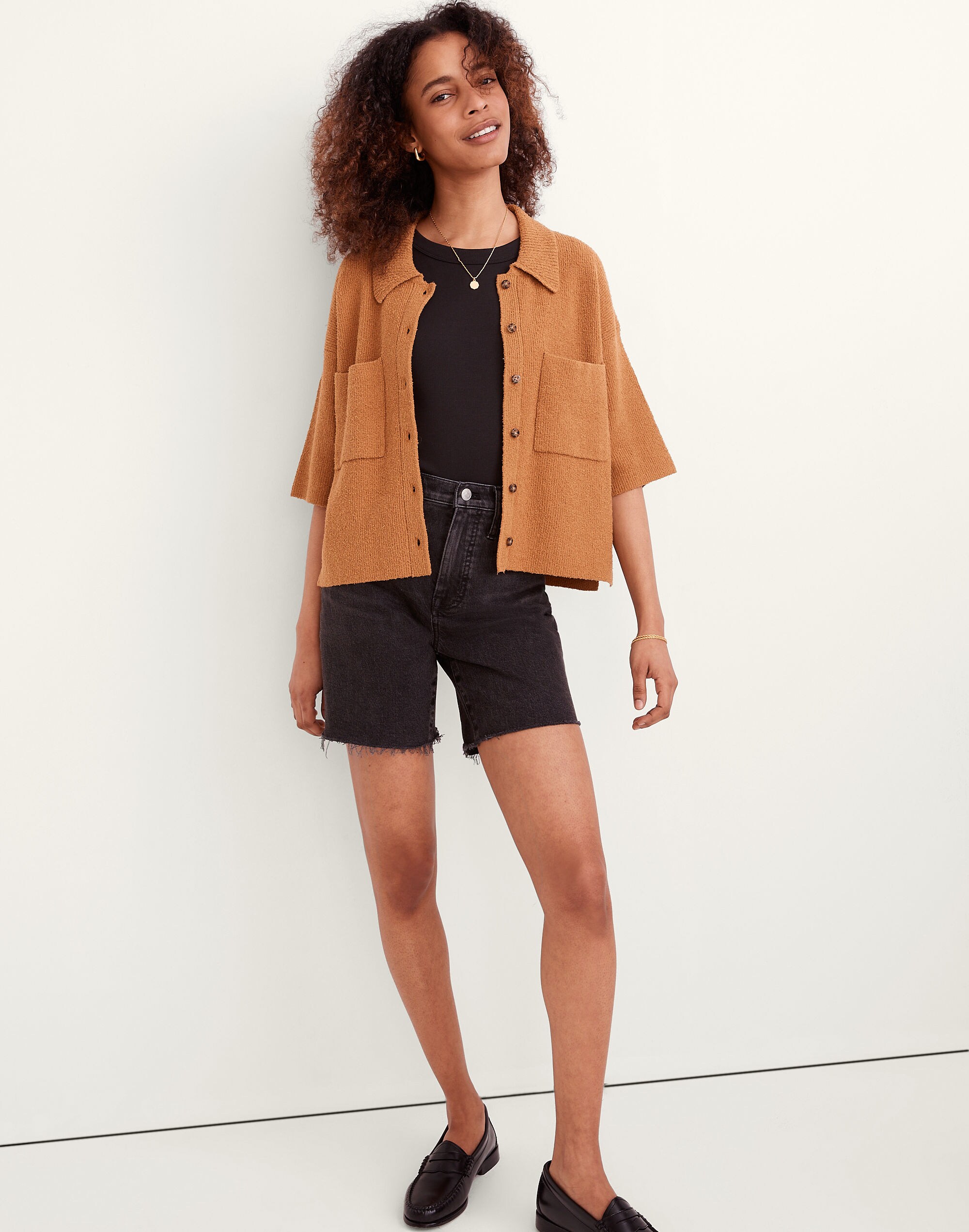 High-Rise Mid-Length Denim Shorts in Claybrook Wash