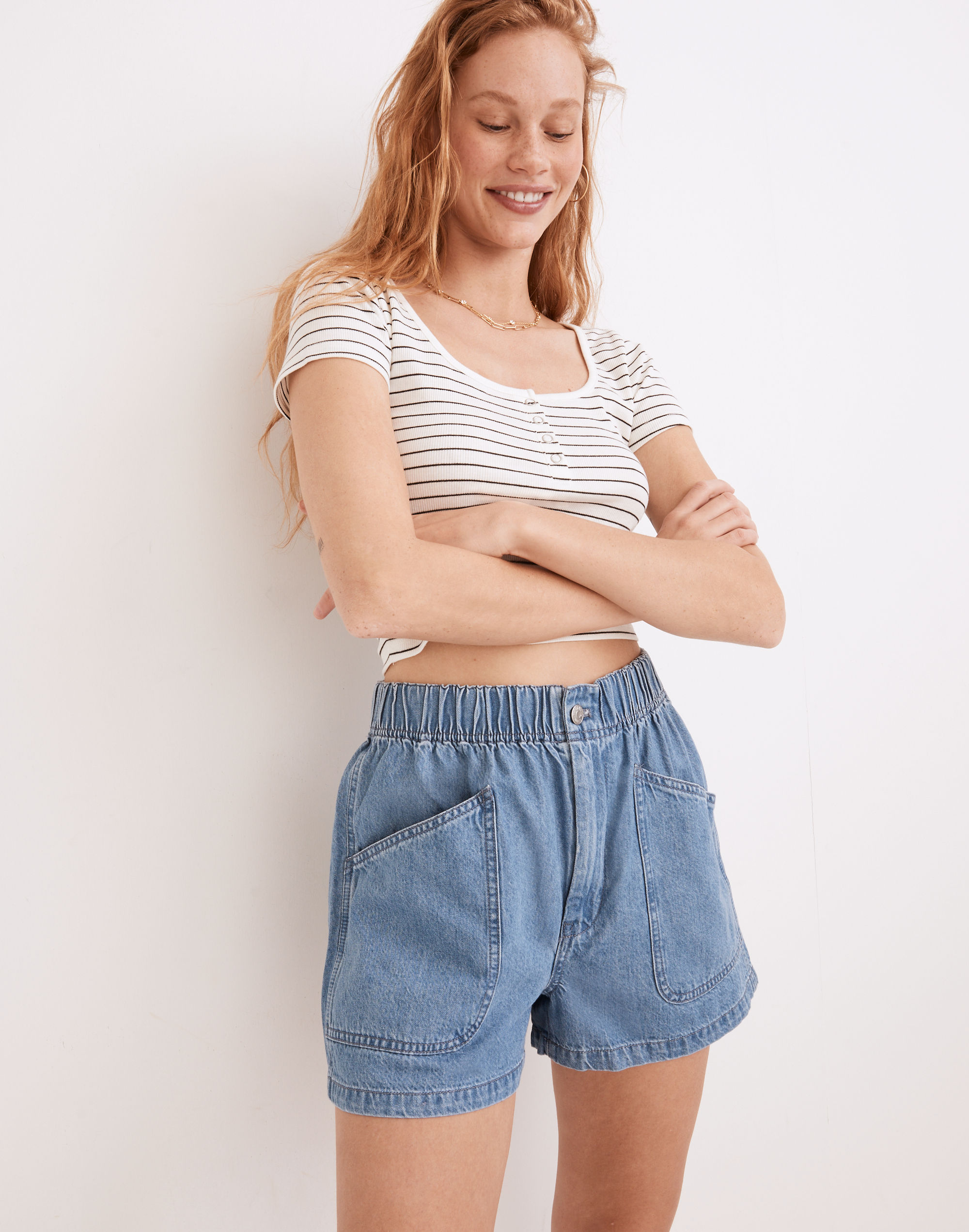 Denim Pull-On Utility Shorts in Grandfield Wash