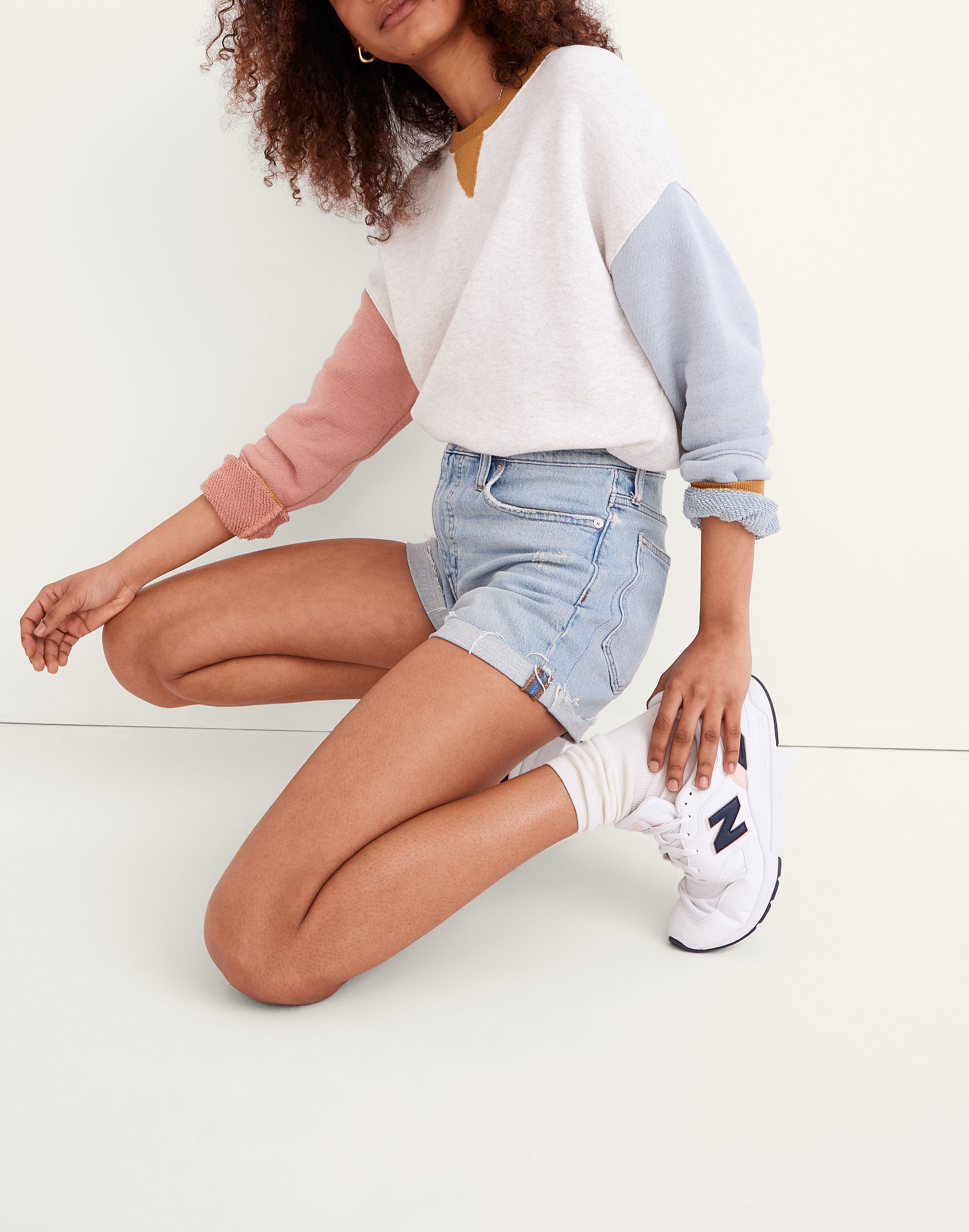 High-Rise Denim Shorts in Astell Wash: Ripped Edition