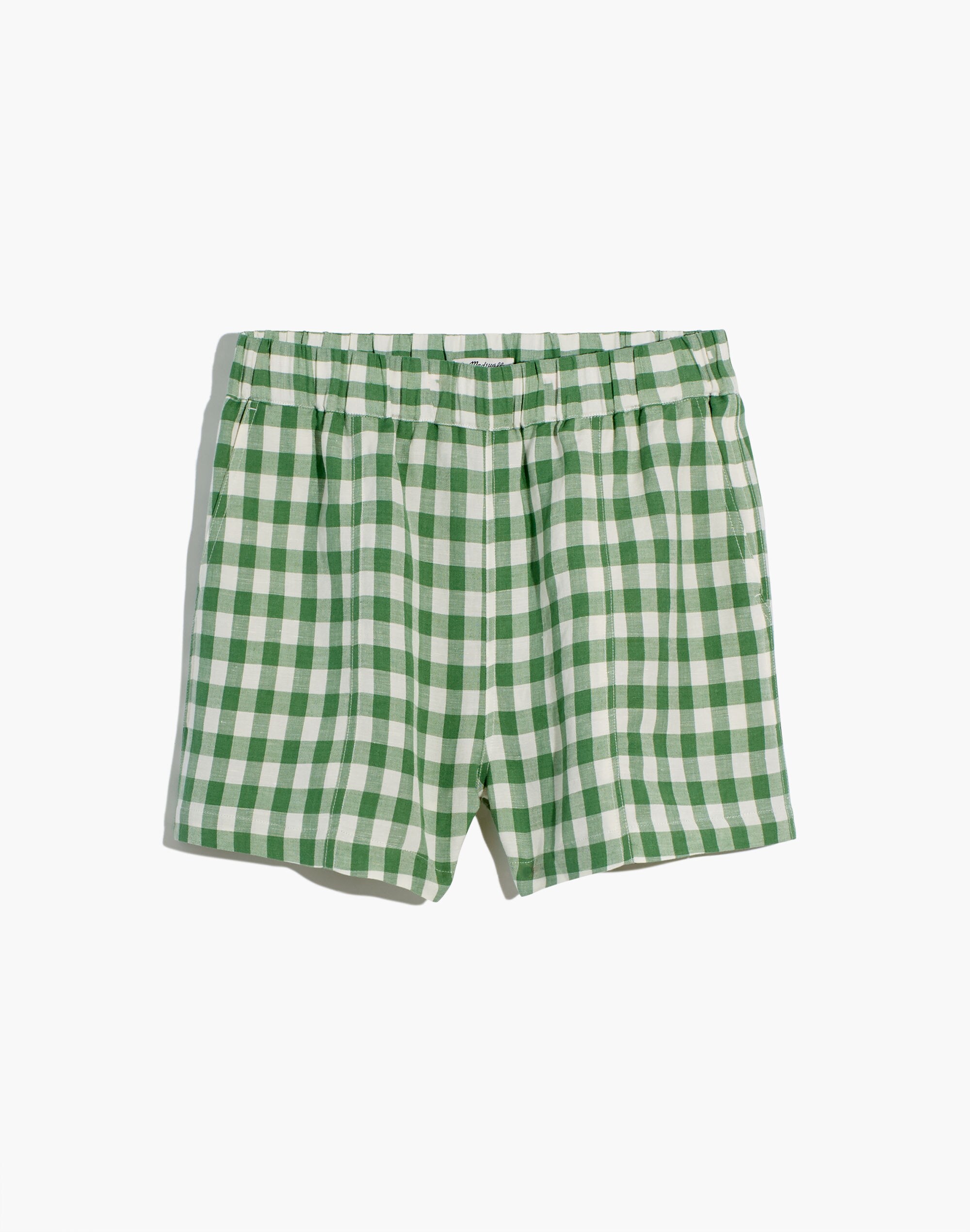 Linen-Blend Easy Pull-On Shorts in Gingham Check