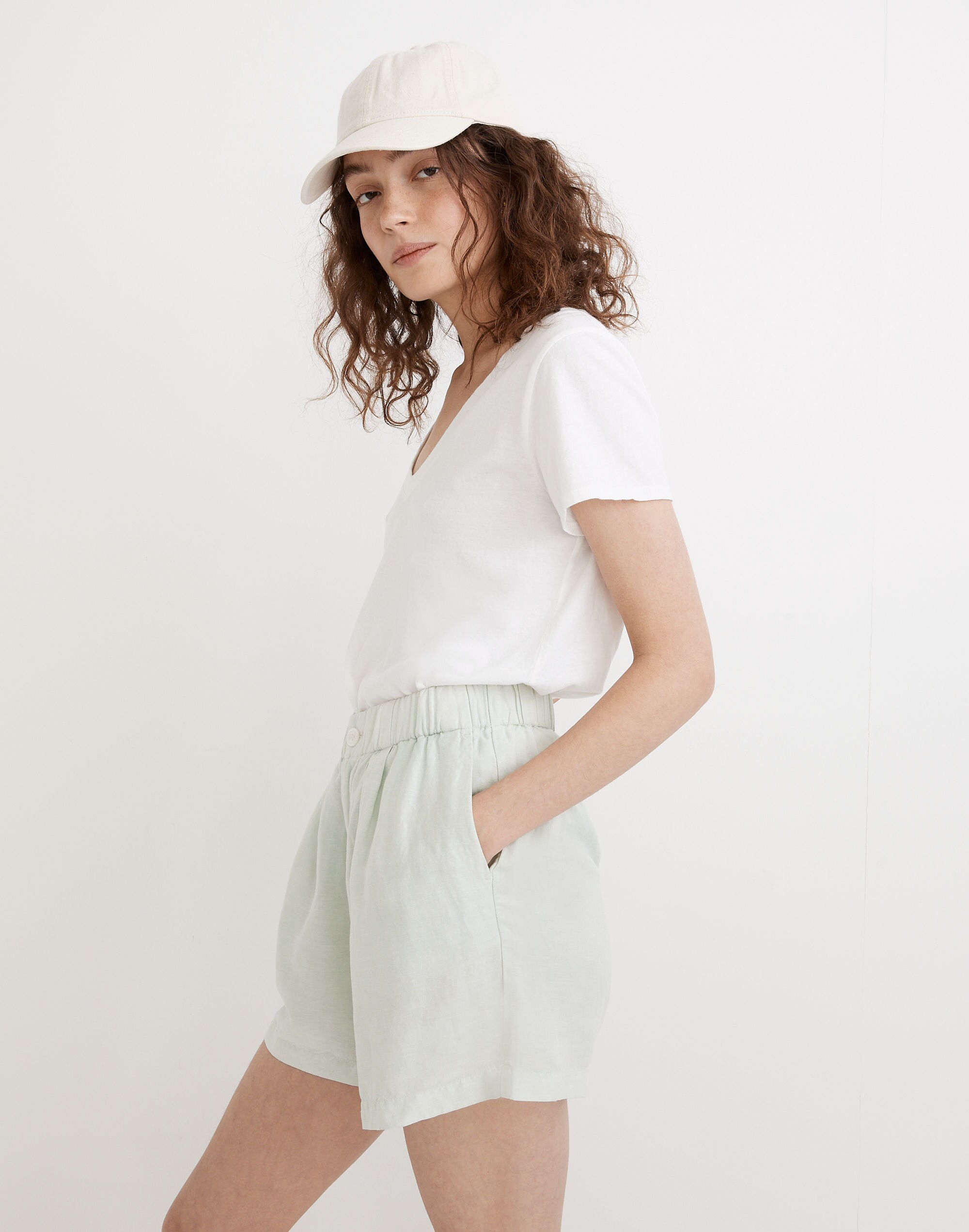 Linen-Blend Pull-On Pleated Shorts: Earth-Dyed Edition