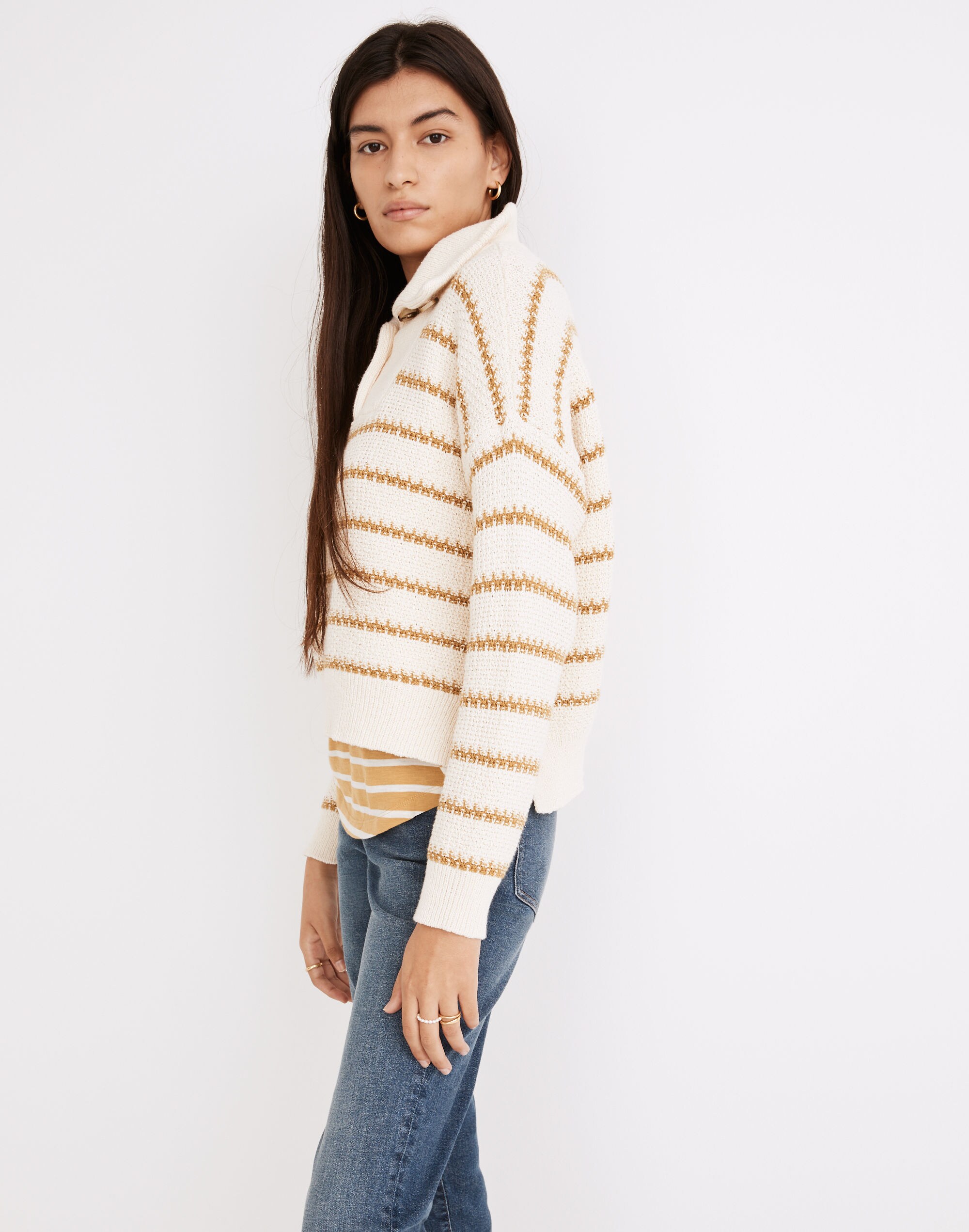 Canby Button Mockneck Sweater in Stripe