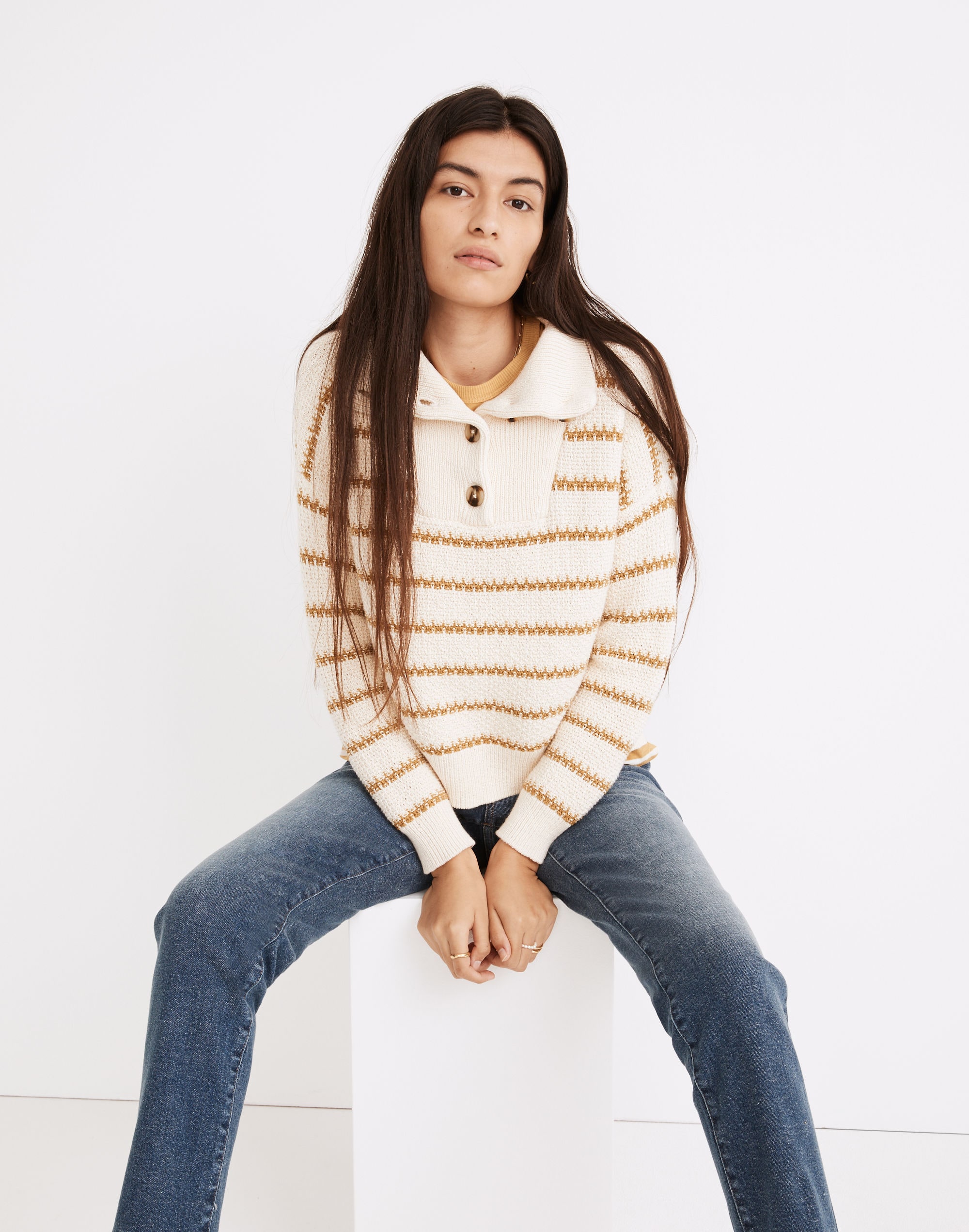 Canby Button Mockneck Sweater in Stripe