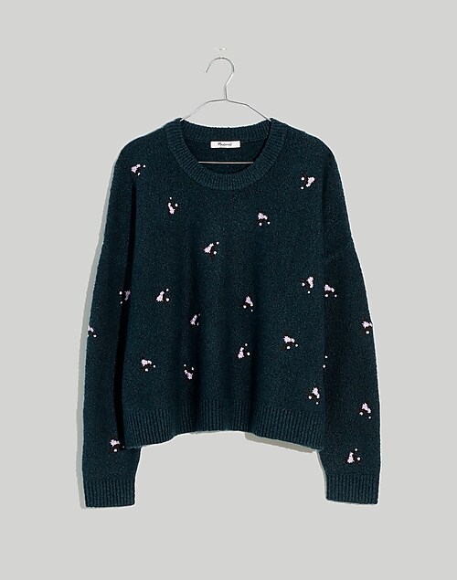 Embroidered Cross-Stitch Floral Pullover Sweater