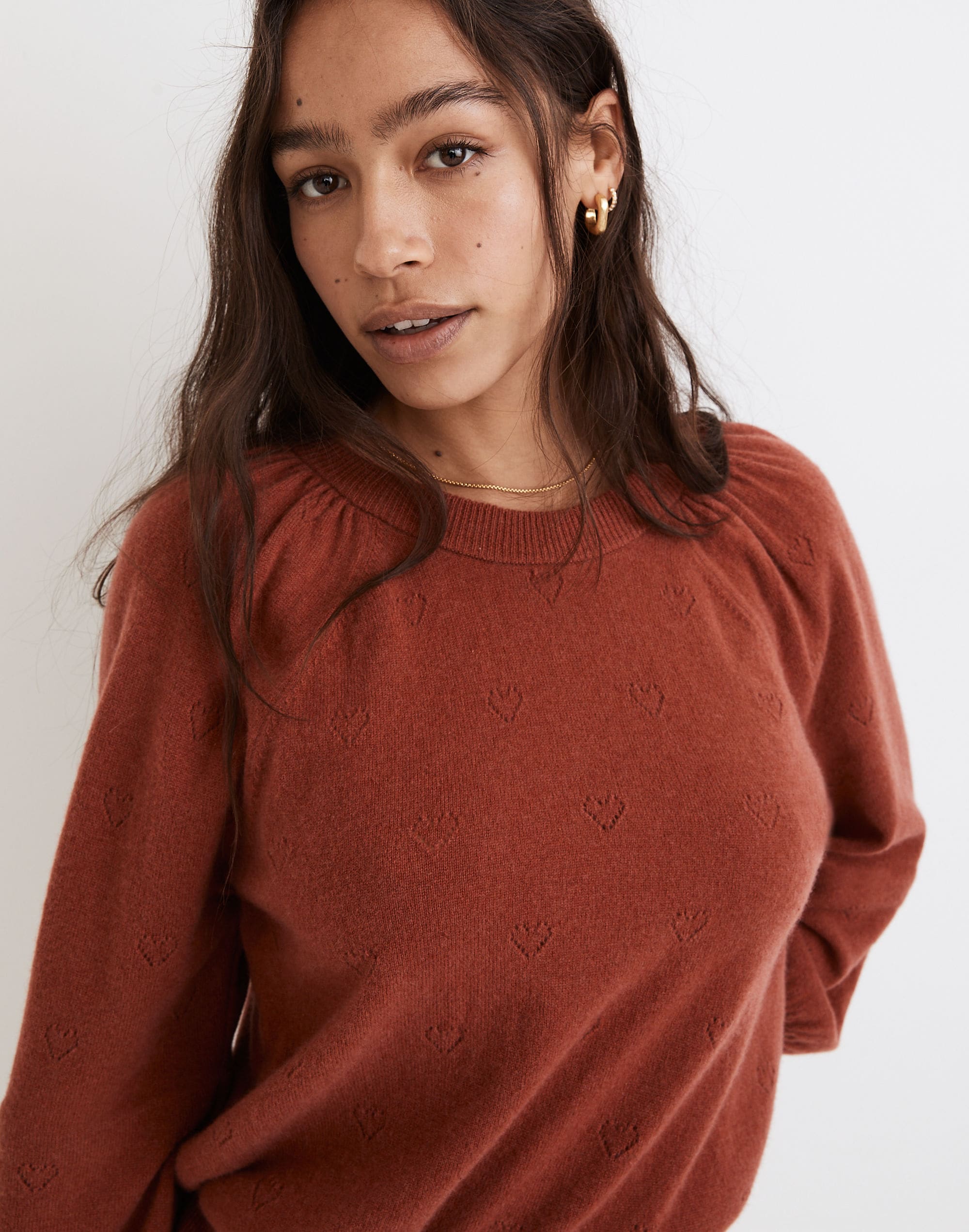 (Re)sourced Cashmere Heart Pointelle Crewneck Sweater