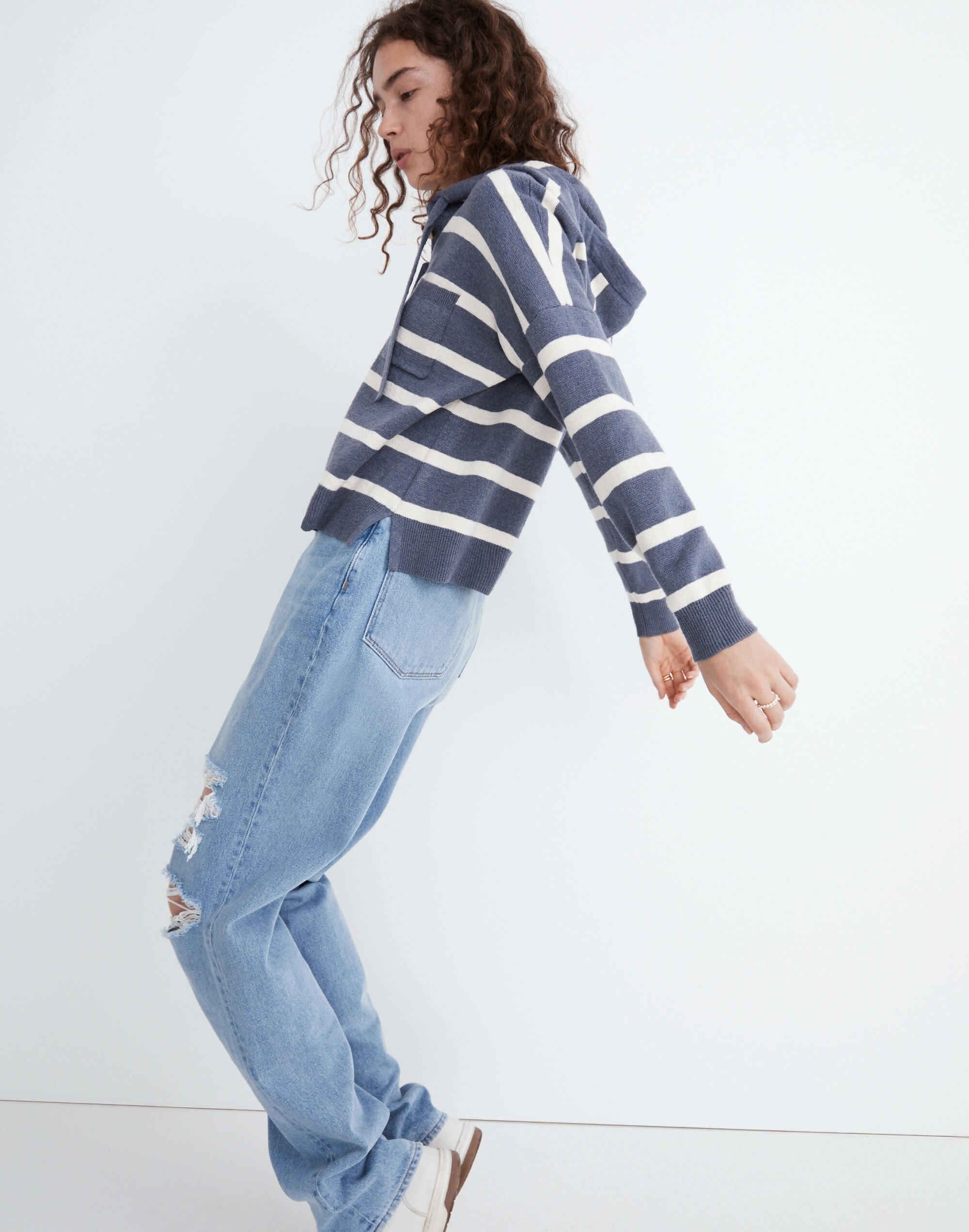Striped Olney Henley Hoodie Sweater