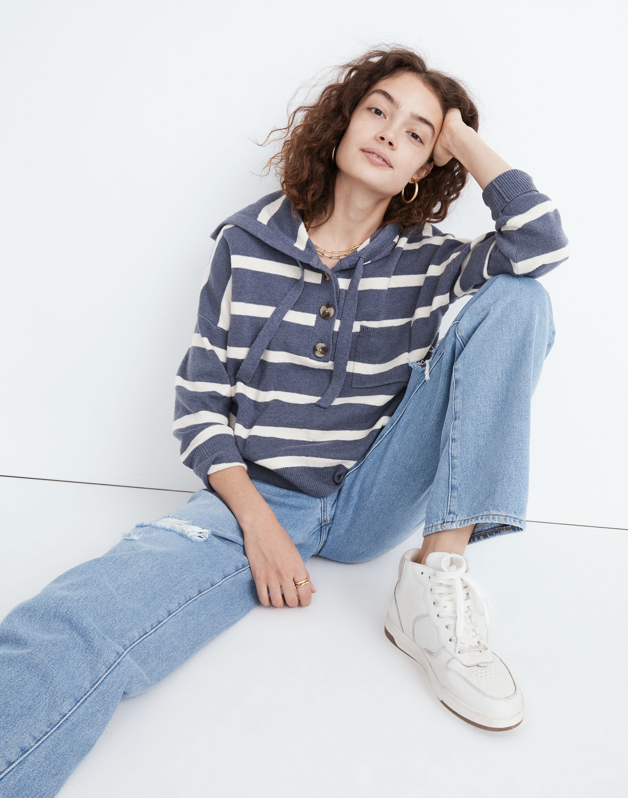 Striped Olney Henley Hoodie Sweater