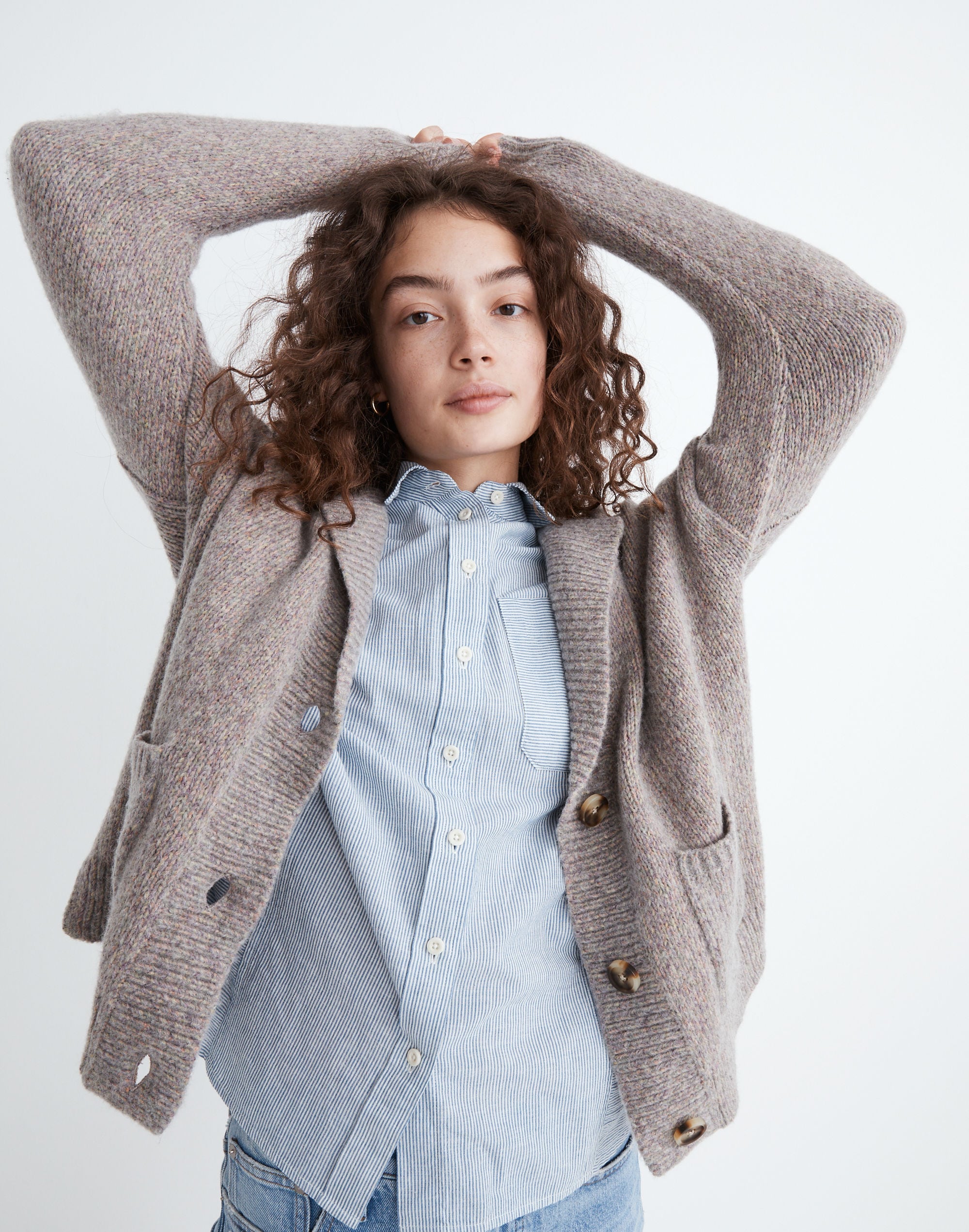 Dalny Notch-Collar Cardigan Sweater