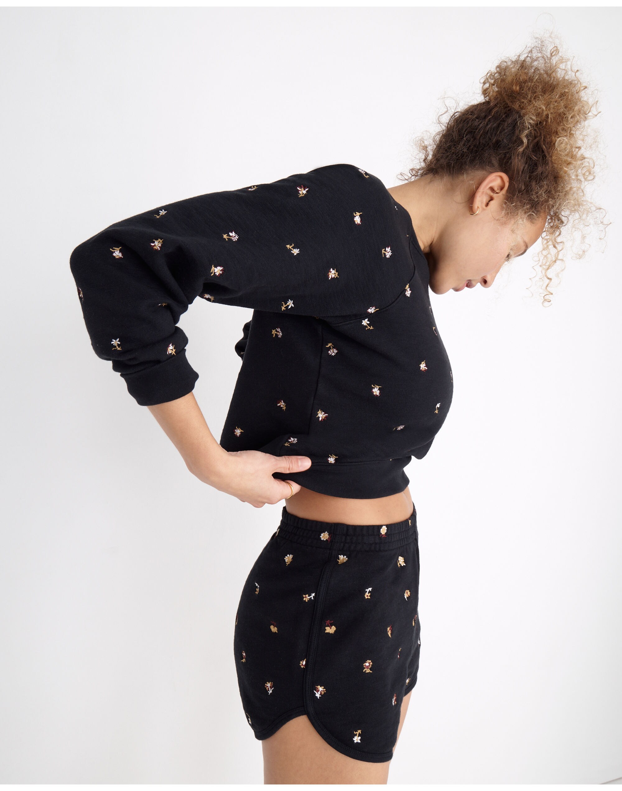 MWL Embroidered Curved-Hem Sweatshorts in Spring Floral