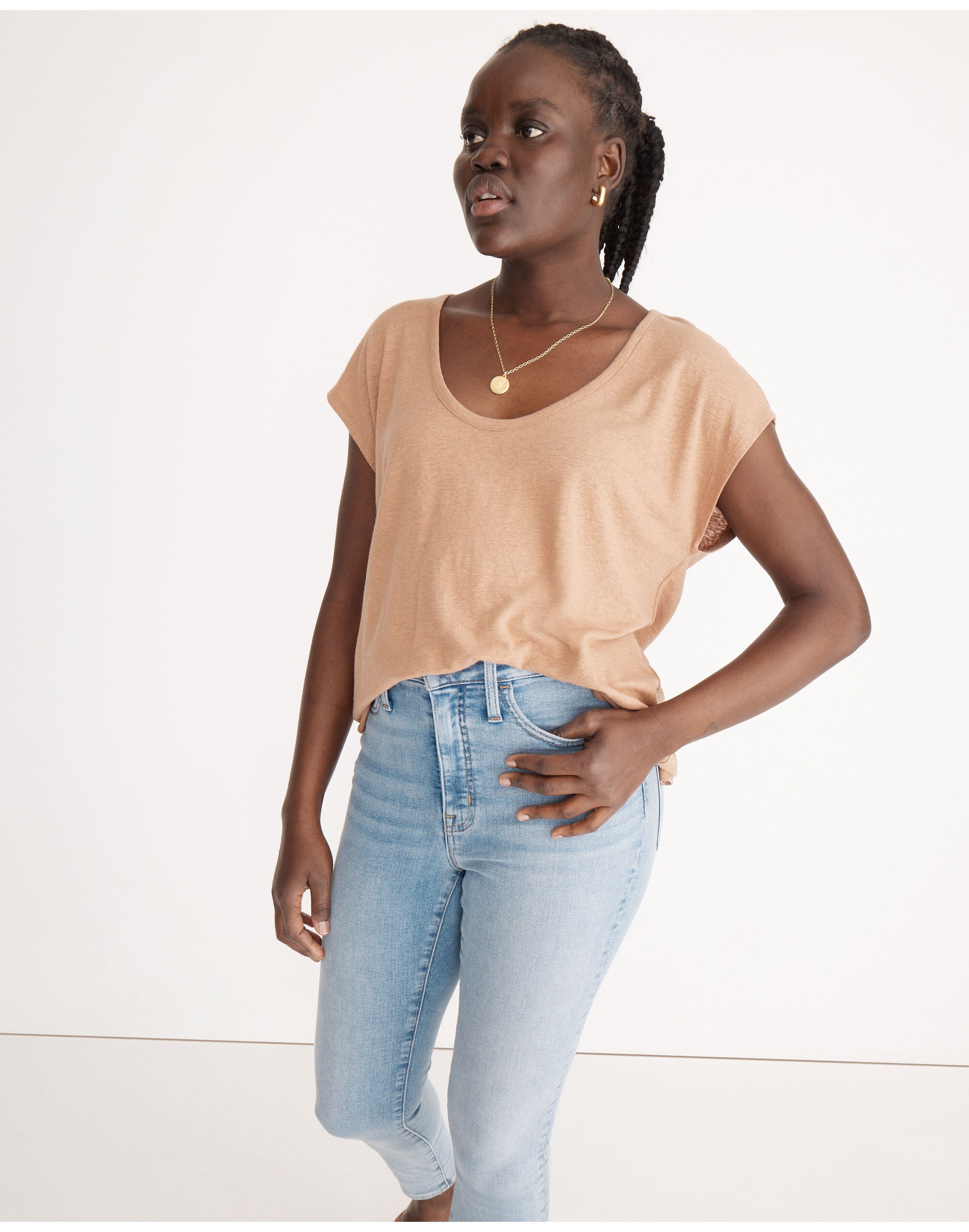 Linen-Blend U-Scoop Tee