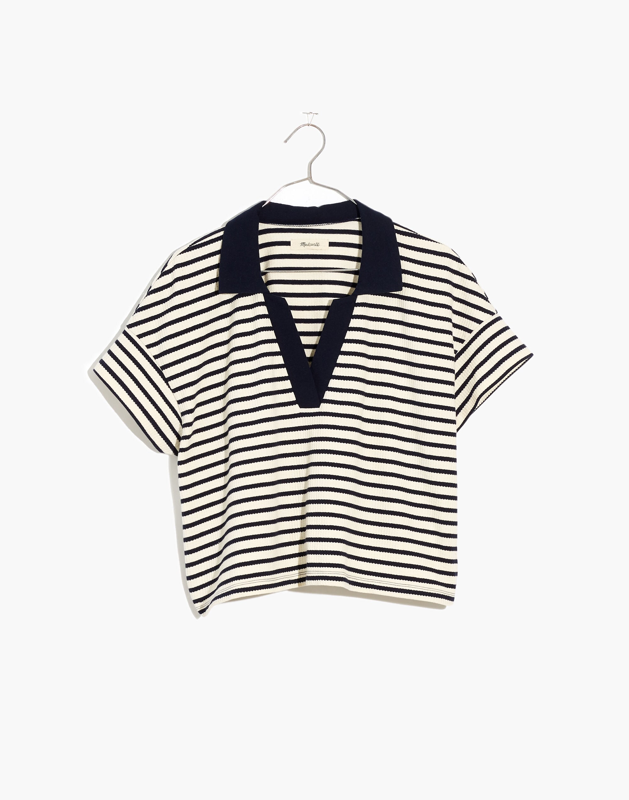 Texture-Rib Cropped Polo Tee