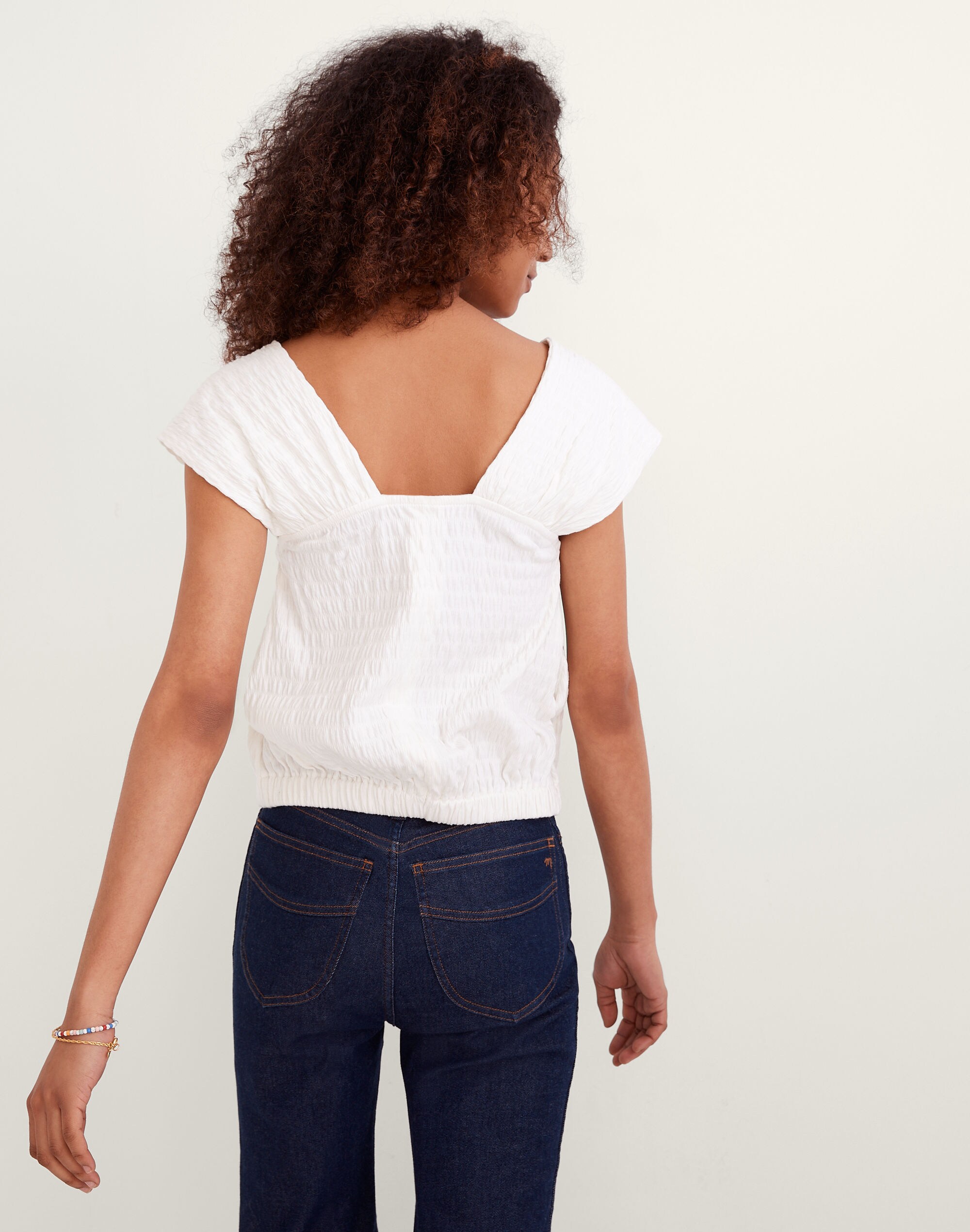 Crinkle-Knit Button-Front Top
