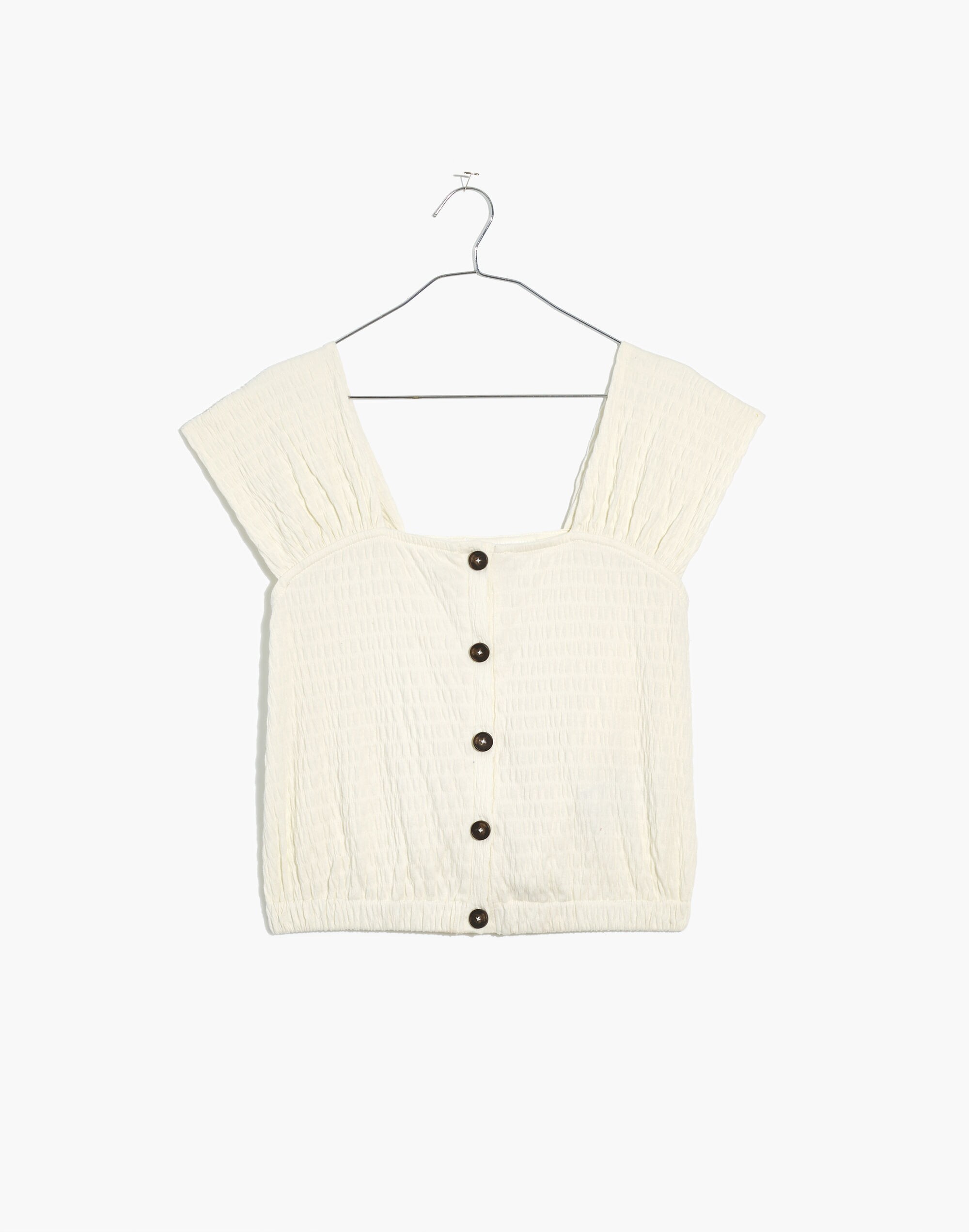 Crinkle-Knit Button-Front Top