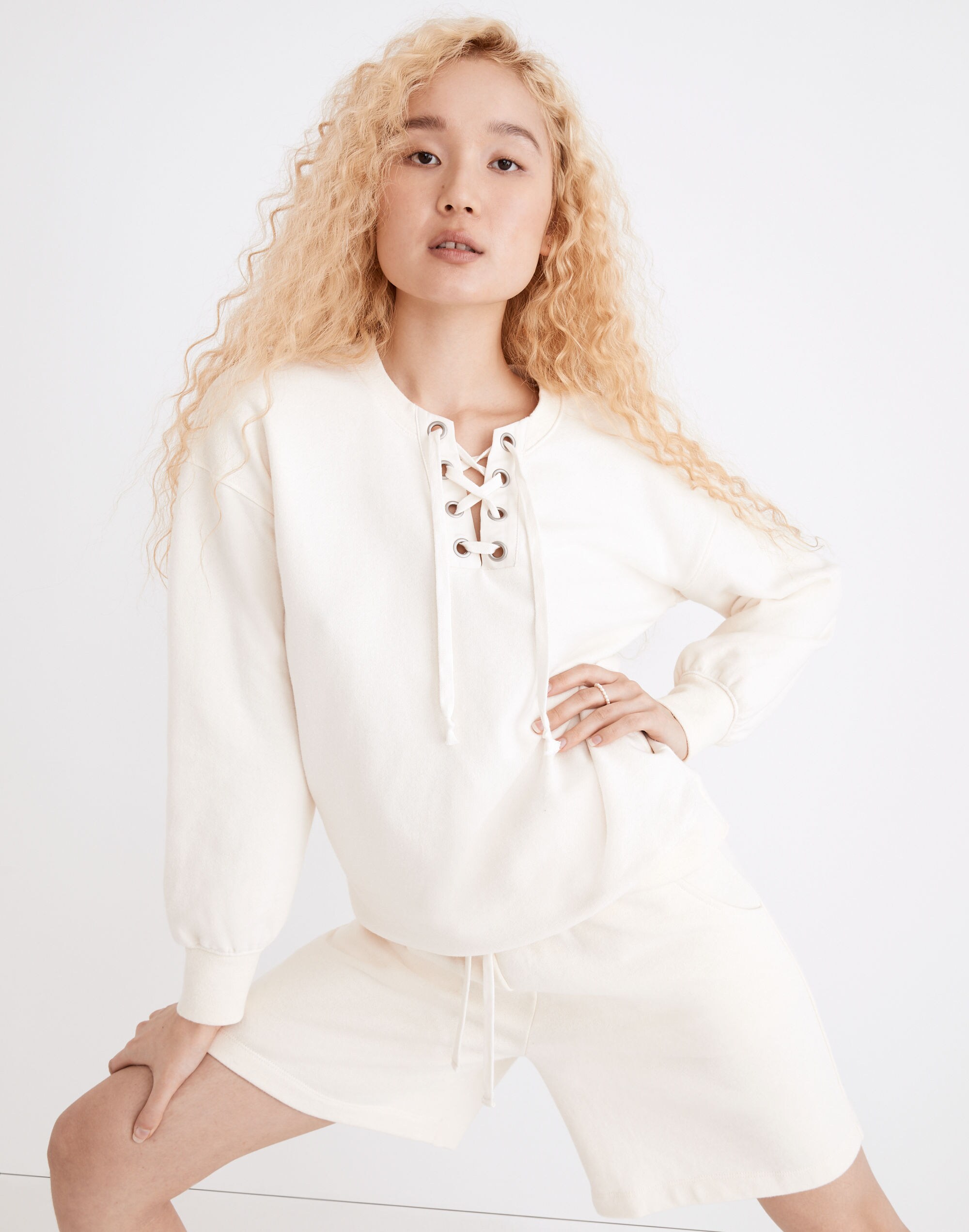 Cotton-Hemp Lace-Up Sweatshirt