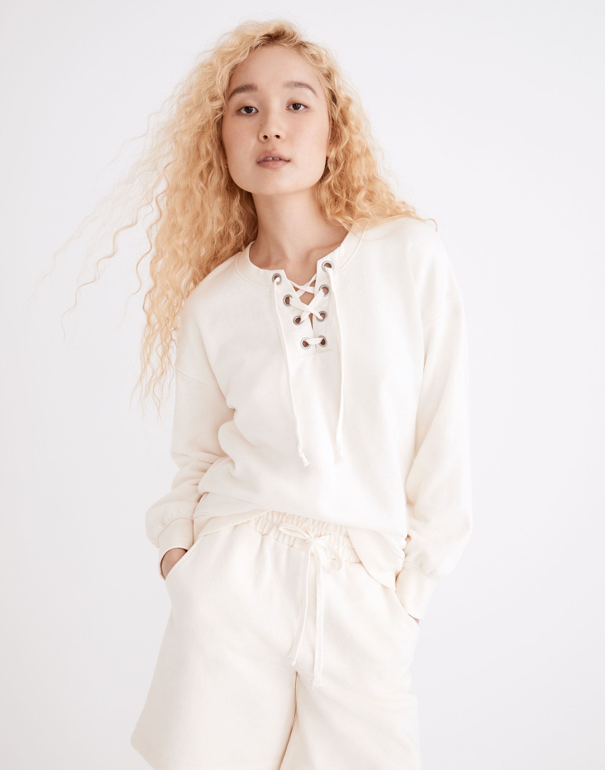 Cotton-Hemp Lace-Up Sweatshirt