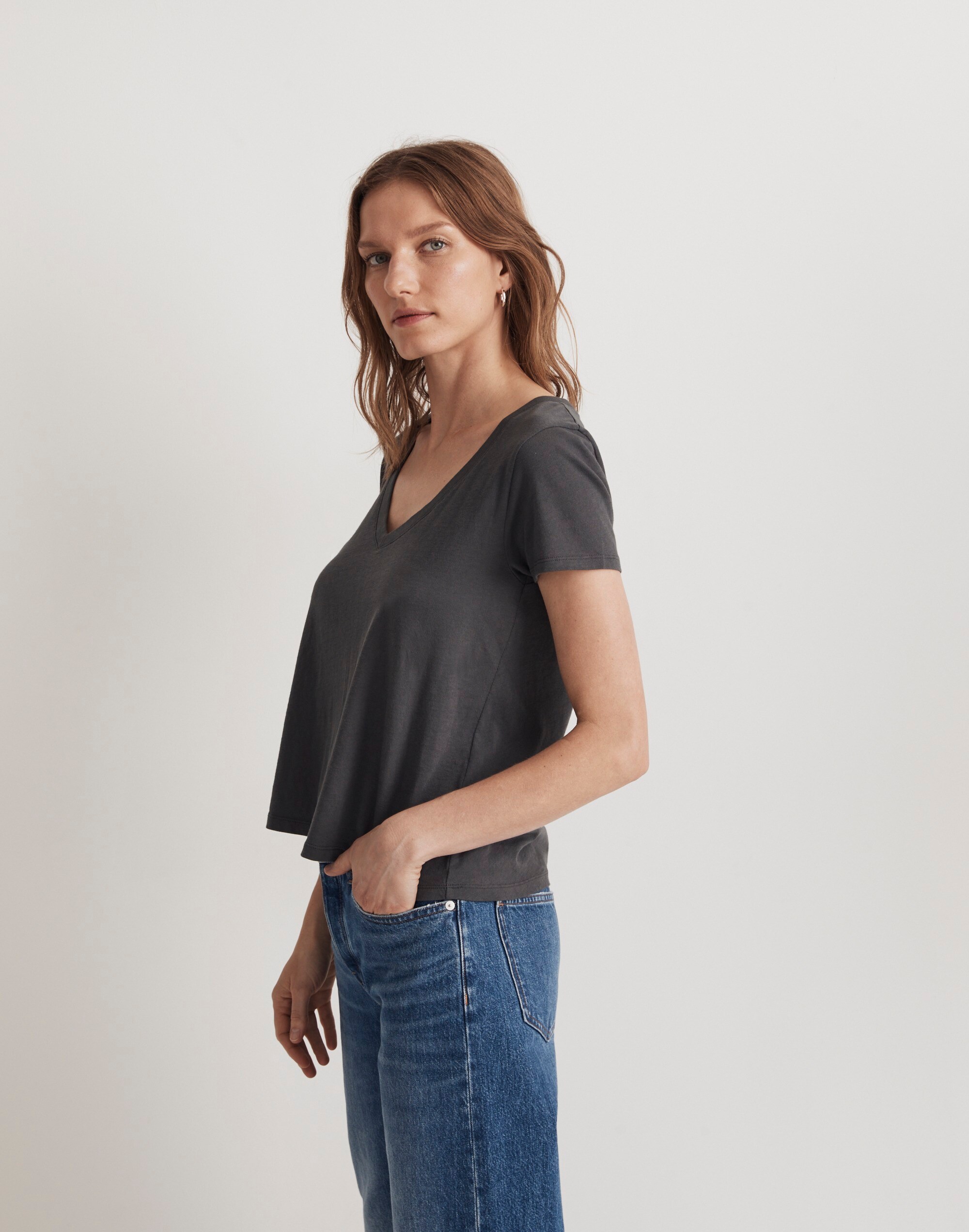 Softfade Cotton V-Neck Crop Tee