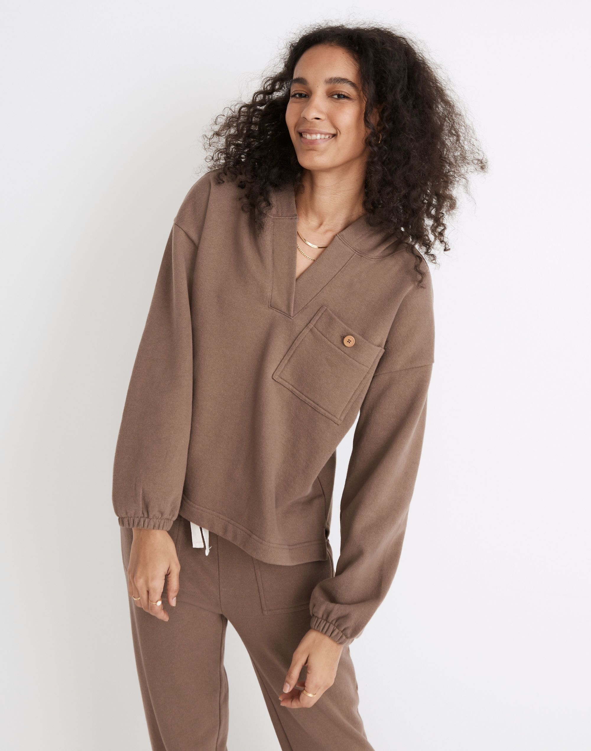 Cotton-Hemp Henley Hoodie Sweatshirt