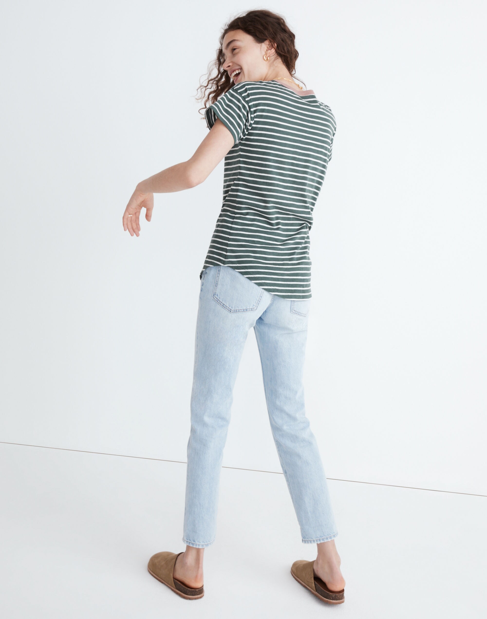 Whisper Cotton Rib-Crewneck Ringer Tee in Torson Stripe