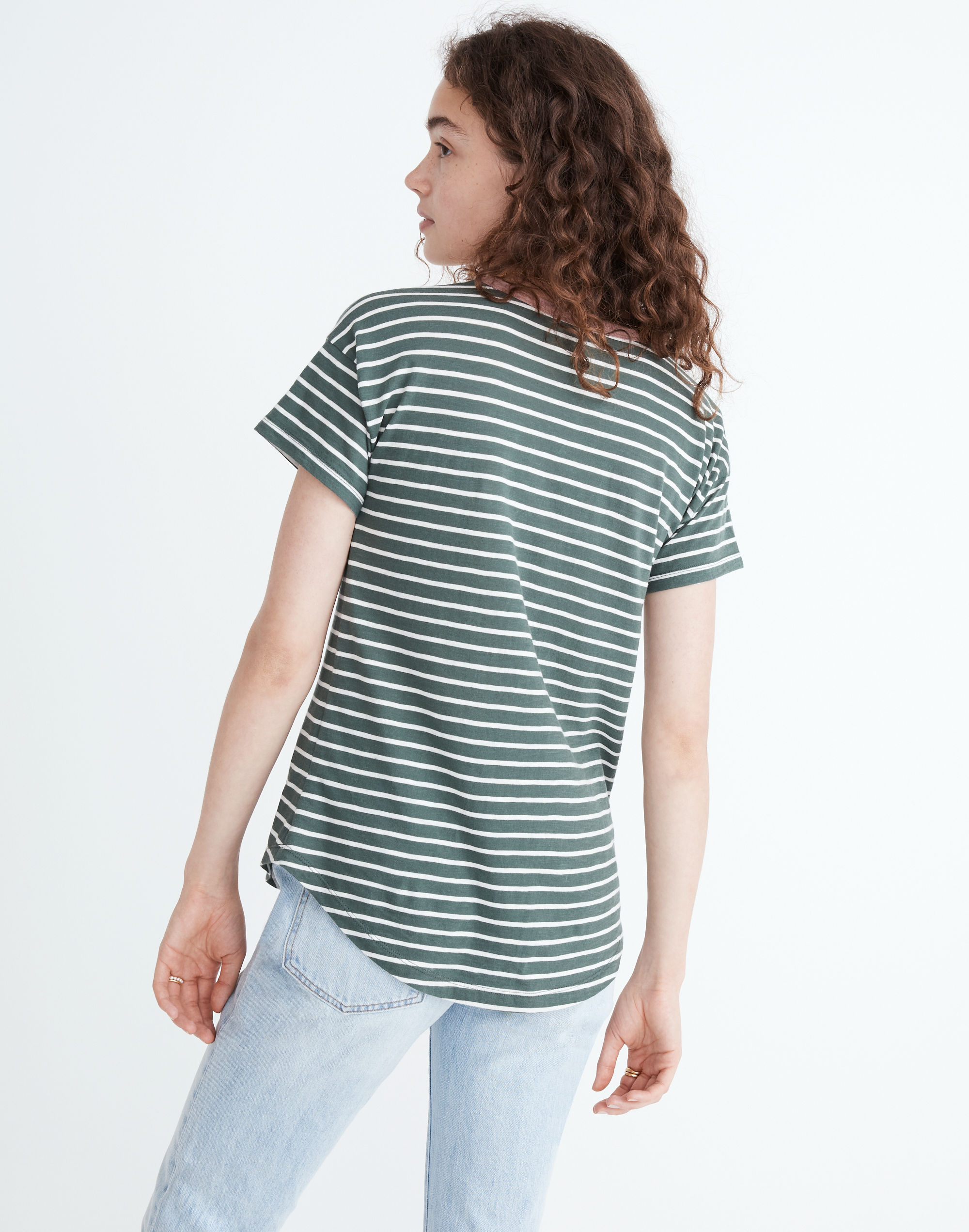Whisper Cotton Rib-Crewneck Ringer Tee in Torson Stripe
