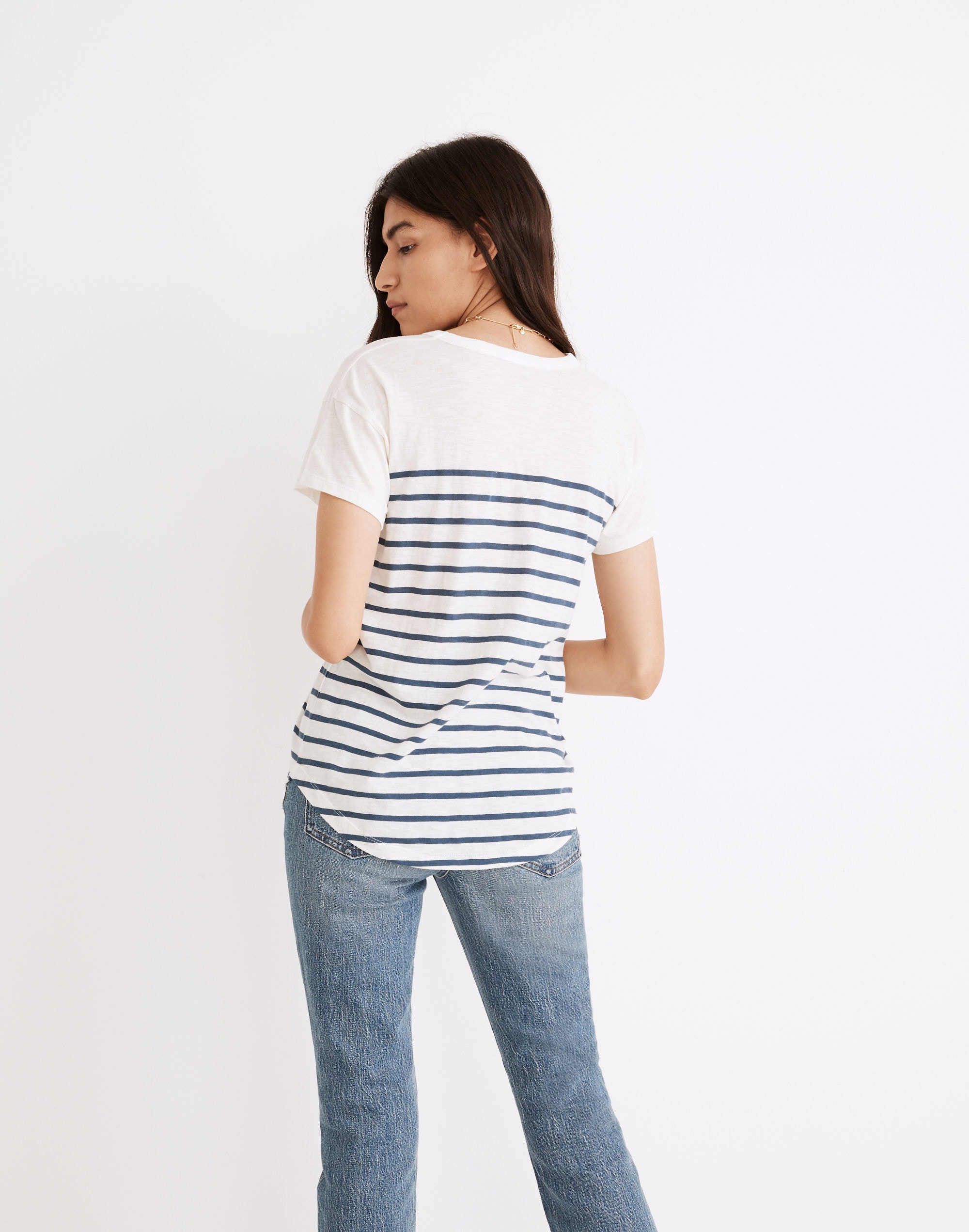 Whisper Cotton Rib-Crewneck Tee in Nautical Stripe