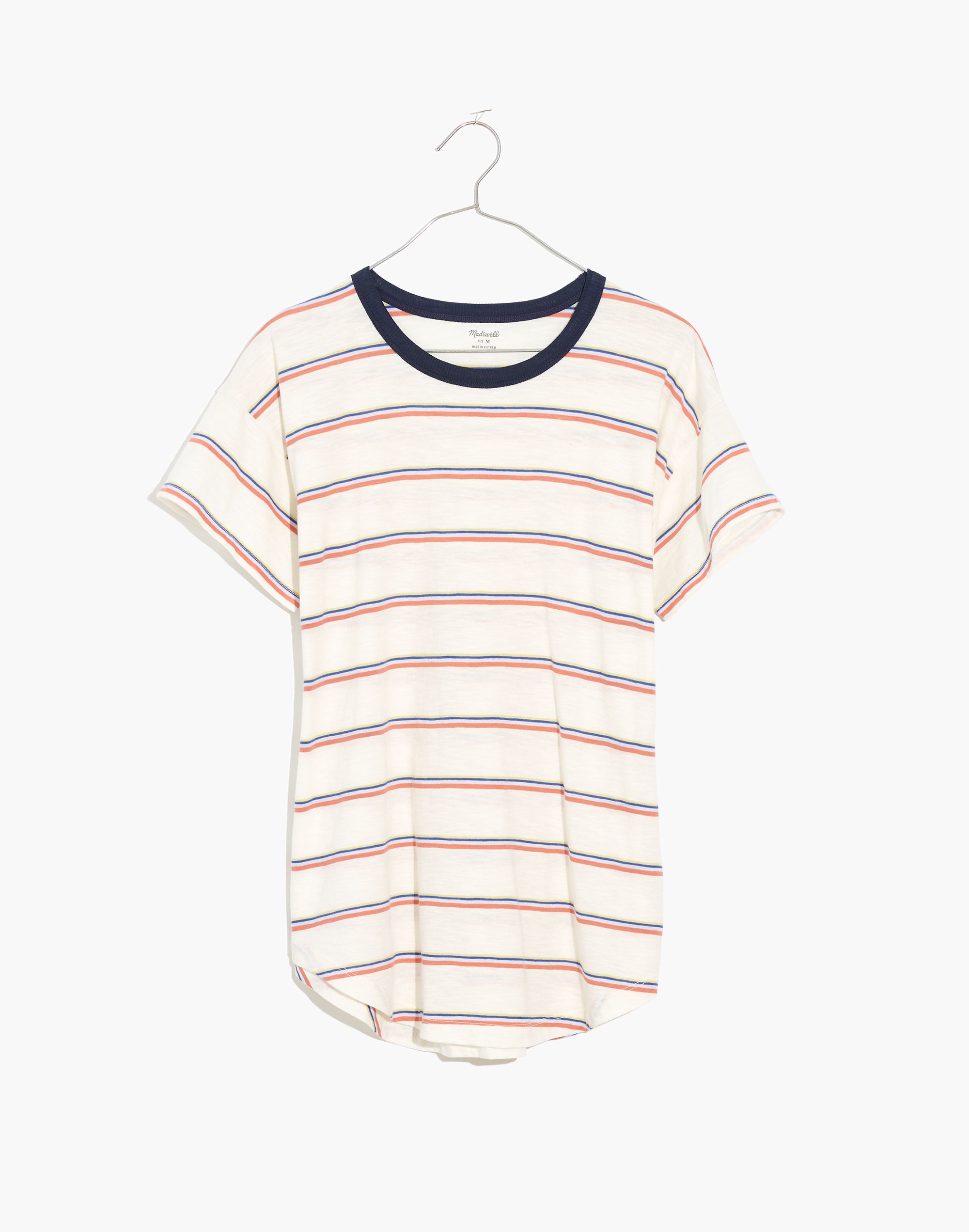 Whisper Cotton Rib-Crewneck Ringer Tee in Altair Stripe