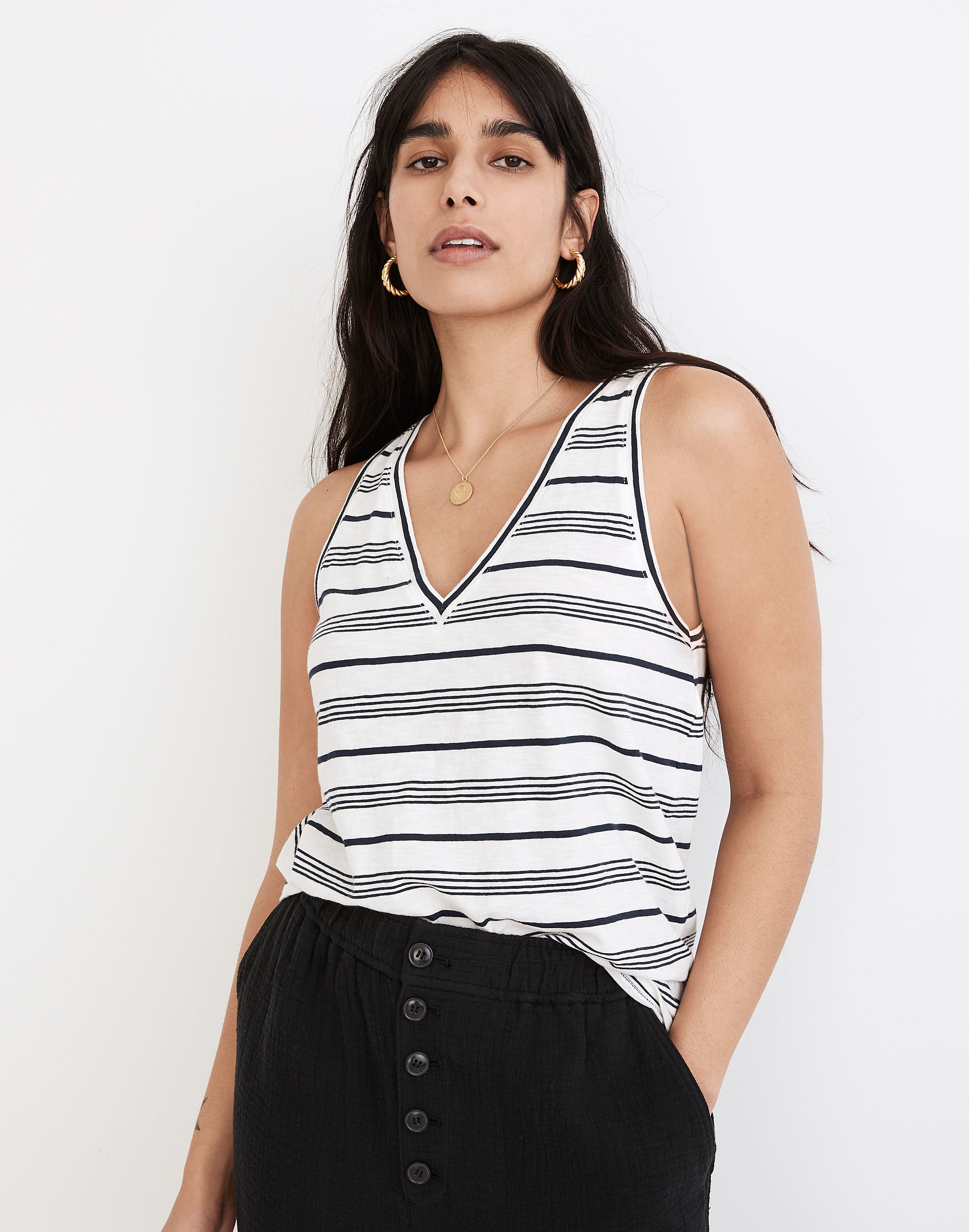 Whisper Cotton V-Neck Tank in Nichols Stripe