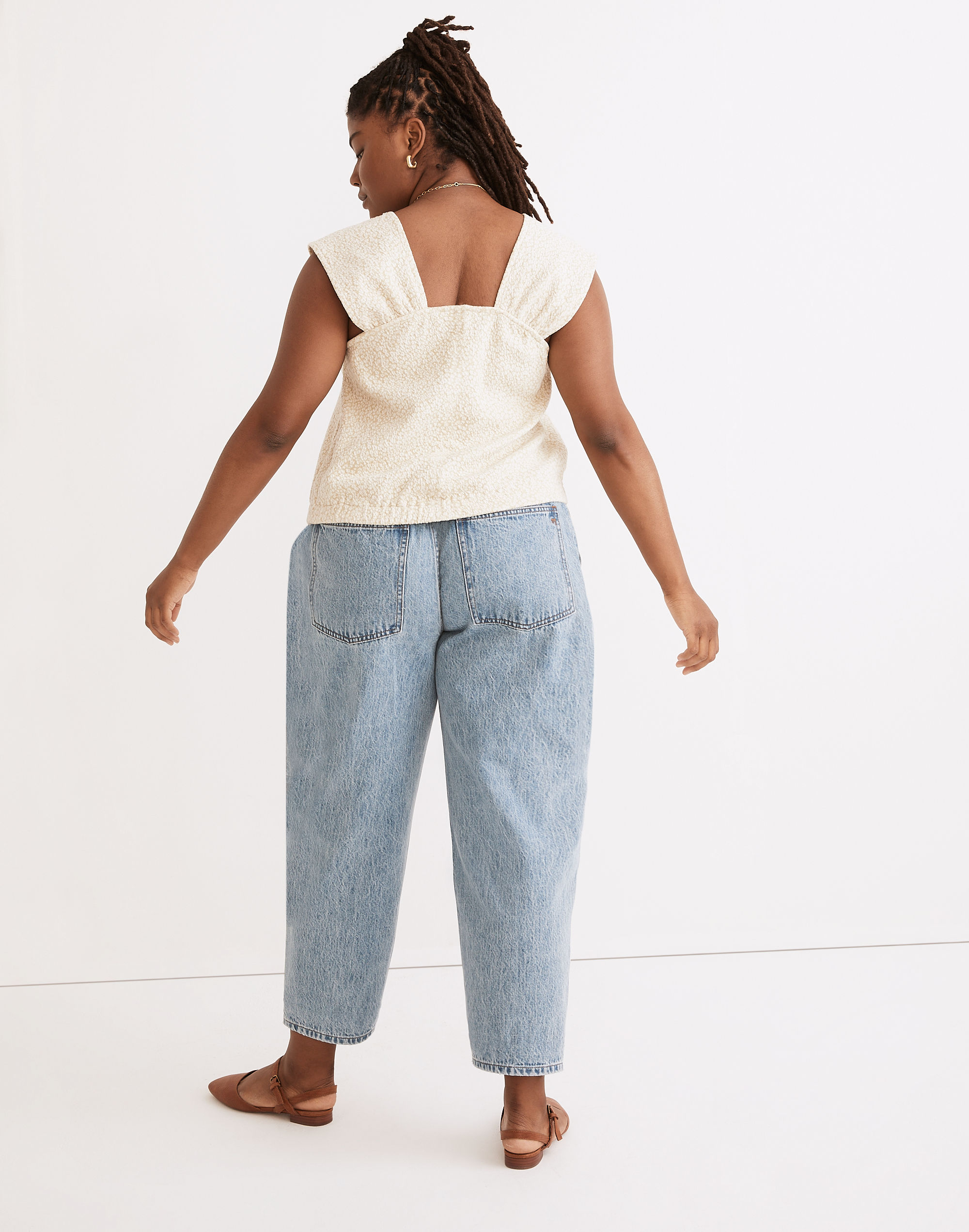 Floral Jacquard Button-Front Top